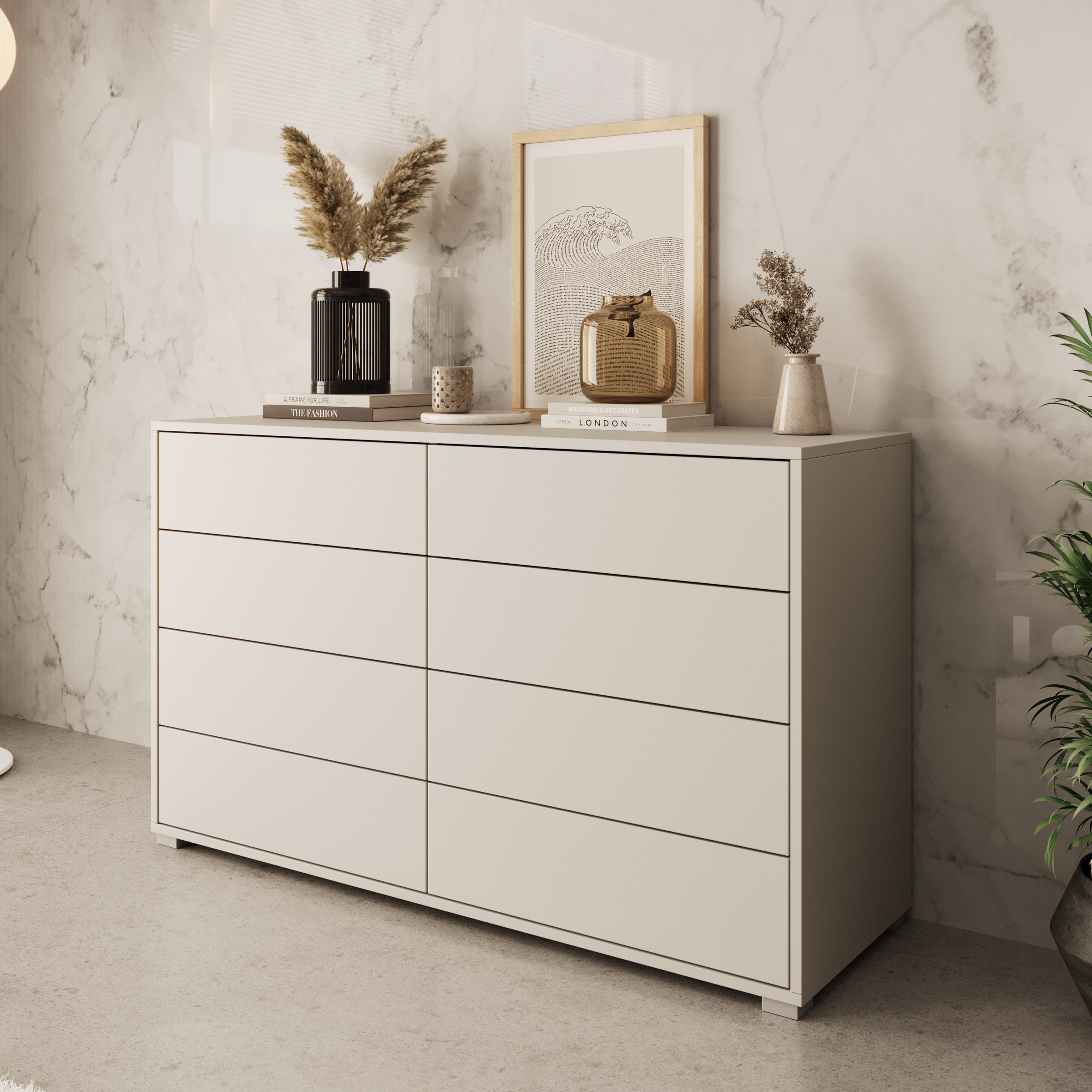 Gideon - Ladekast 8 lades - Beige - 120x41x93 cm