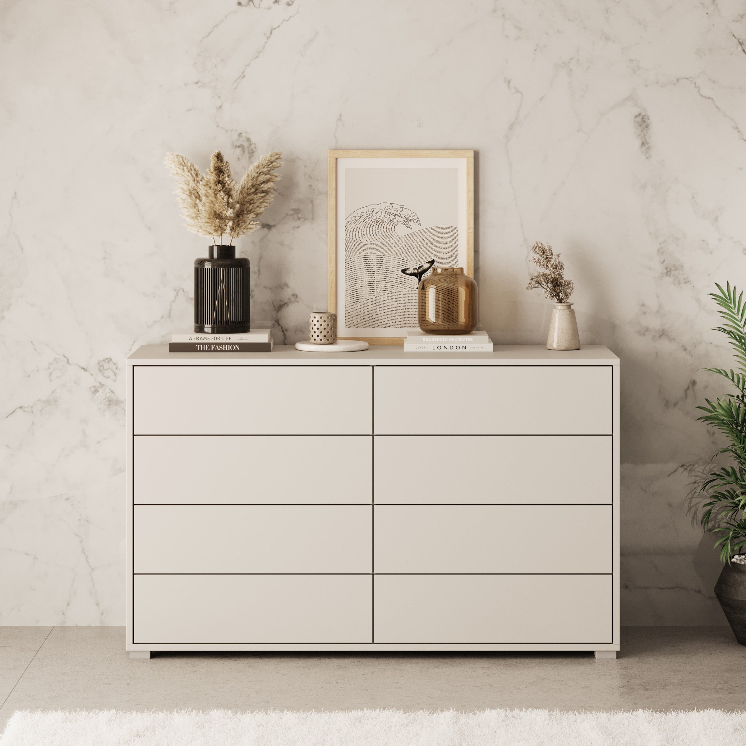 Gideon - Ladekast 8 lades - Beige - 120x41x93 cm