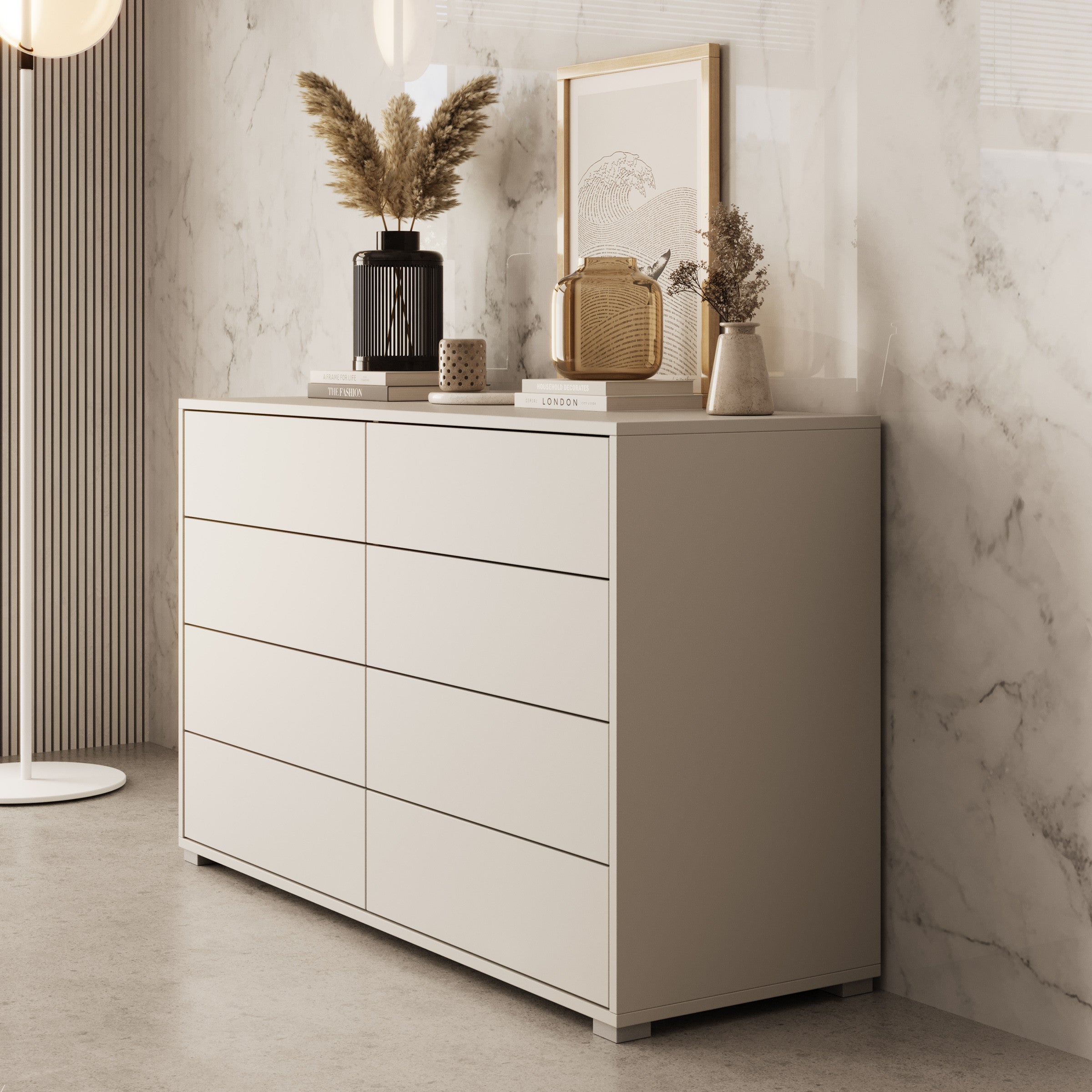 Gideon - Ladekast 8 lades - Beige - 120x41x93 cm