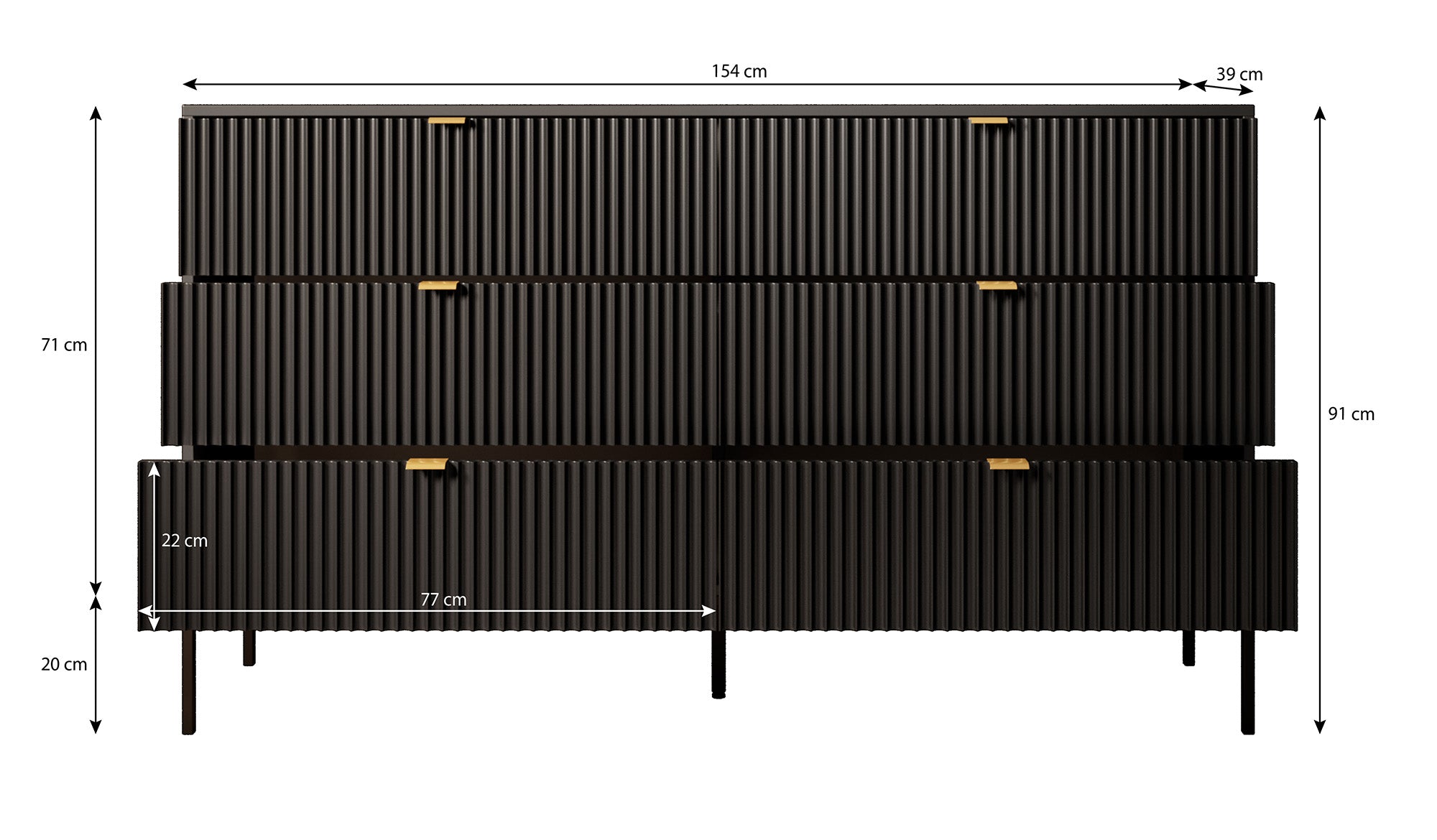 Ladekast Navil 2 - Zwart - 154 cm