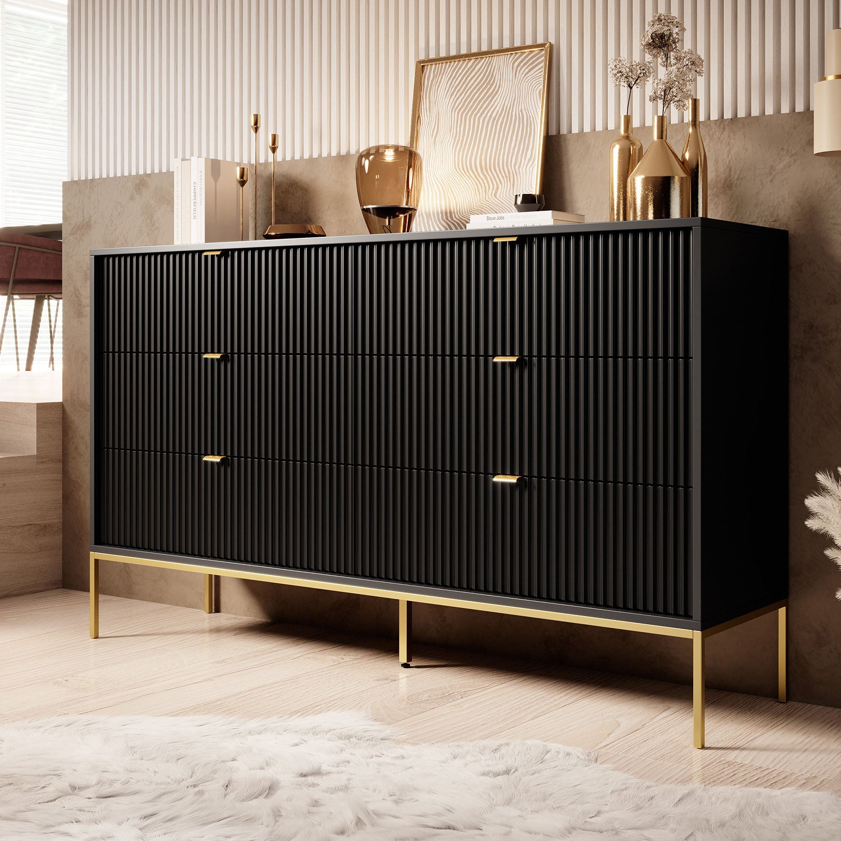 Ladekast Navil 2 - Zwart - 154 cm