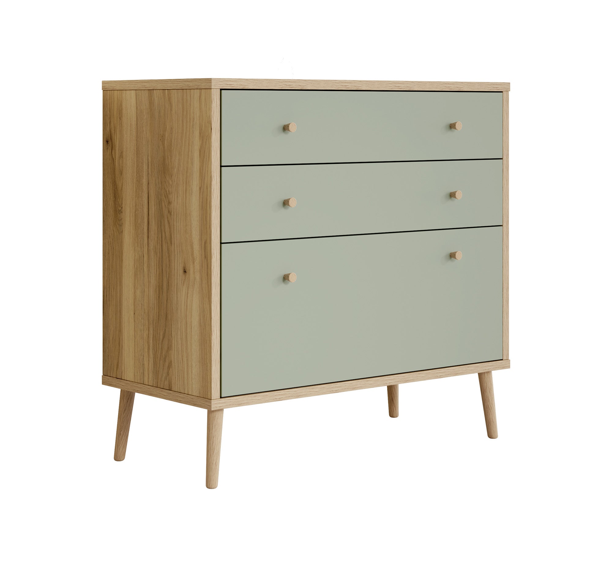 Ladekast Wally - Licht eiken - Groen - 90 cm