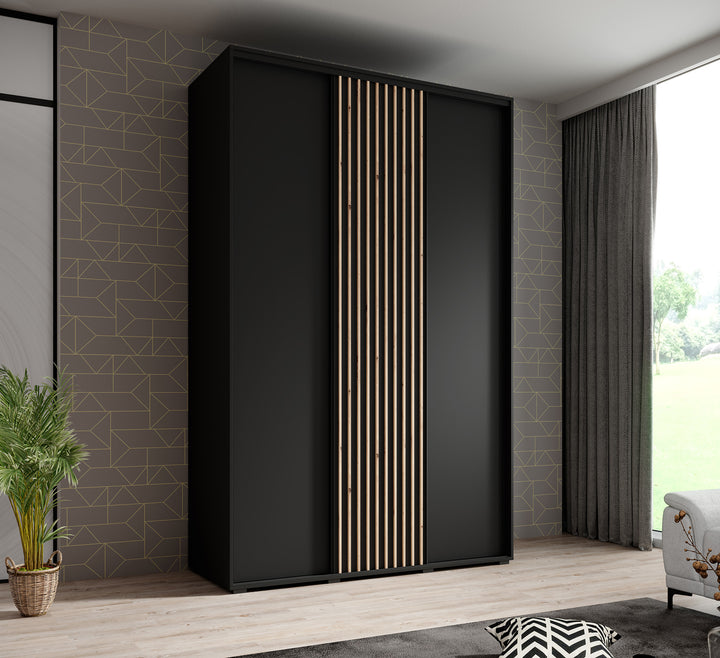 Leandro - Kledingkast met schuifdeuren - Zwart - 150x60x235 cm