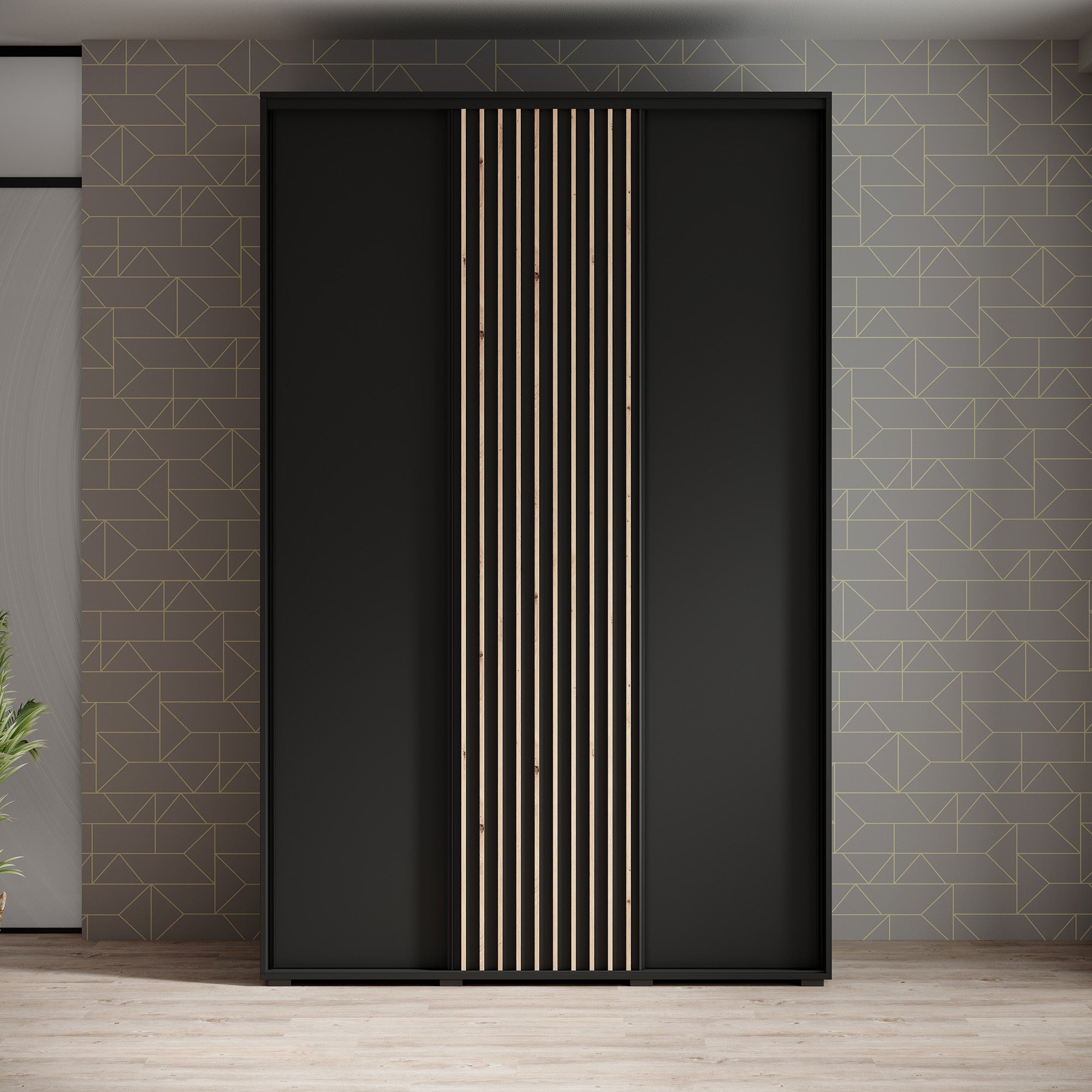 Leandro - Kledingkast met schuifdeuren - Zwart - 150x60x235 cm