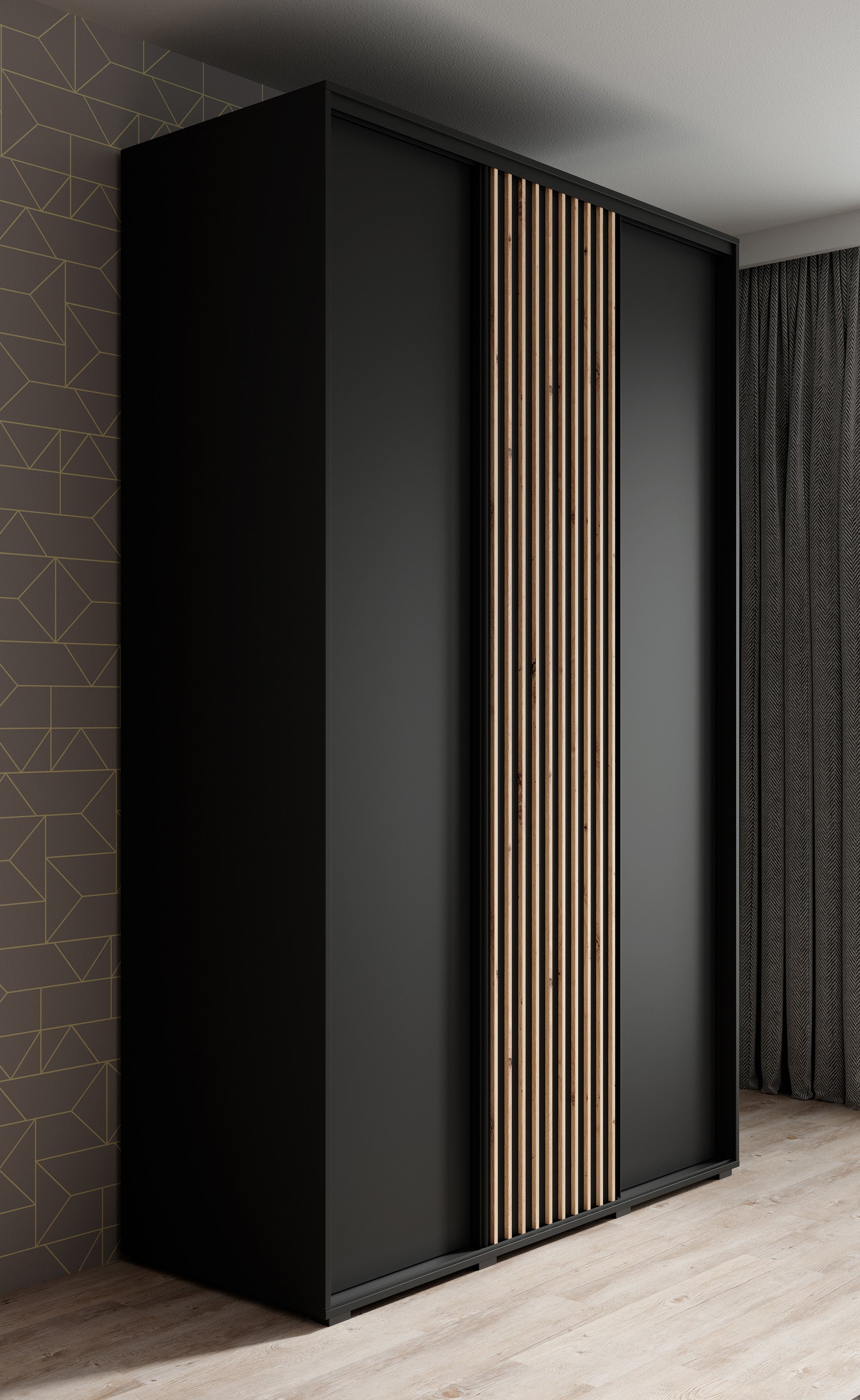 Leandro - Kledingkast met schuifdeuren - Zwart - 150x60x235 cm