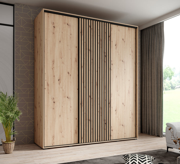 Leandro - Kledingkast met schuifdeuren - Eiken - 200x60x235 cm