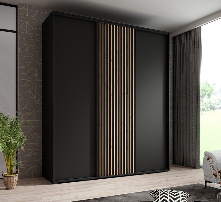 Leandro - Kledingkast met schuifdeuren - Zwart - 200x60x235 cm