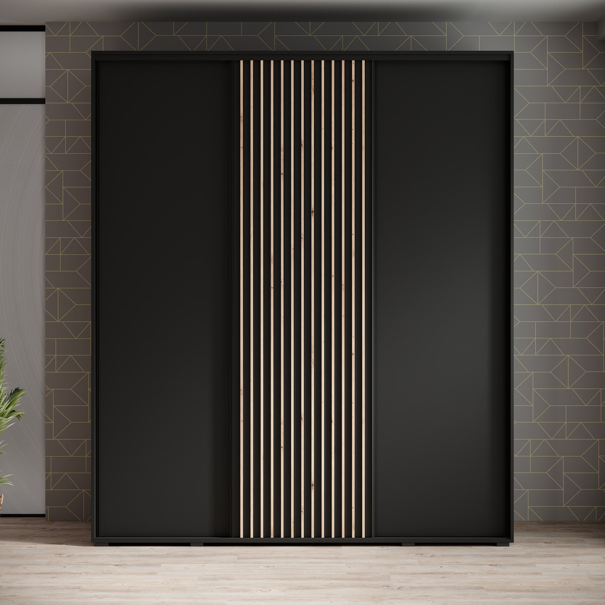 Leandro - Kledingkast met schuifdeuren - Zwart - 200x60x235 cm