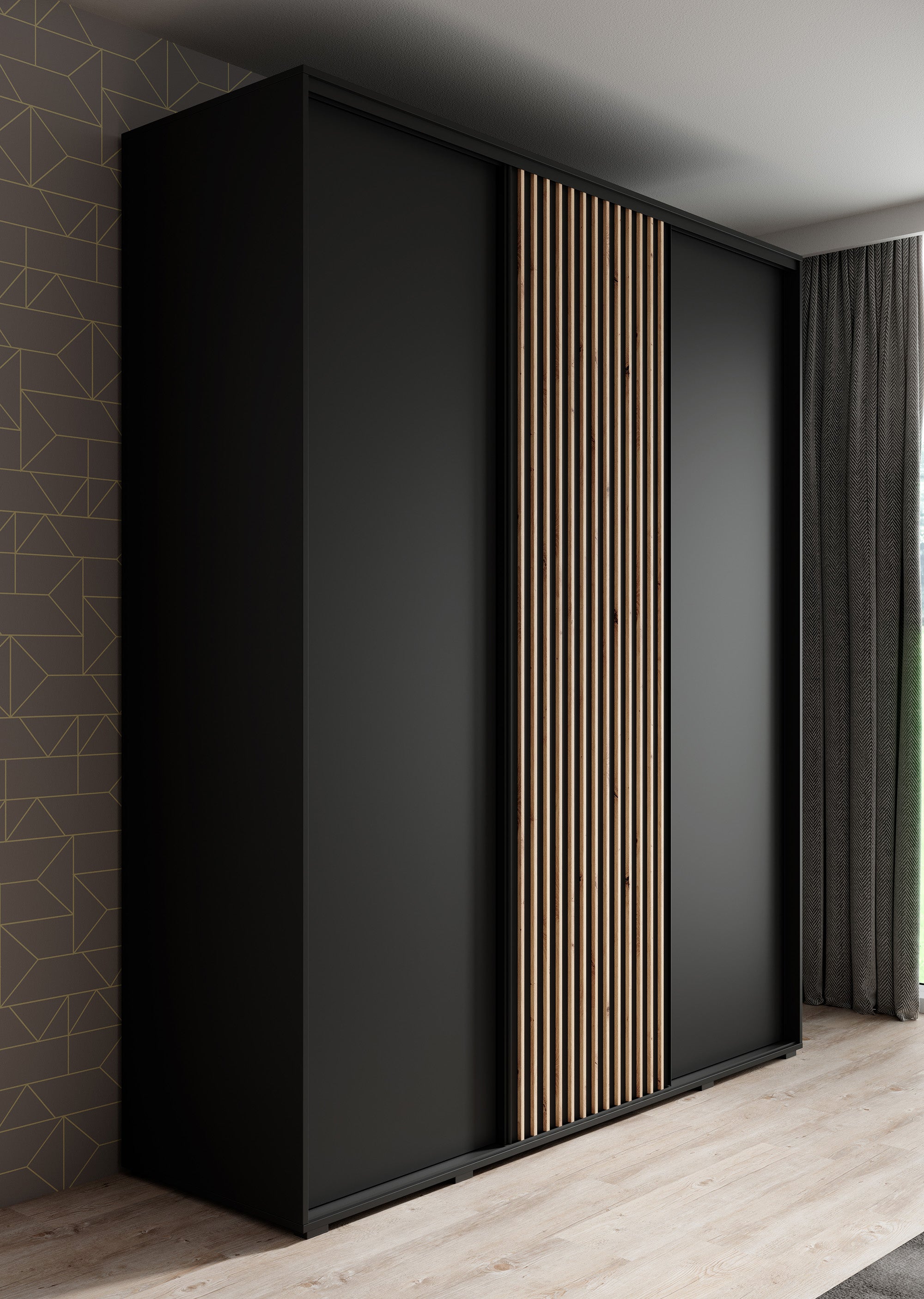 Leandro - Kledingkast met schuifdeuren - Zwart - 200x60x235 cm