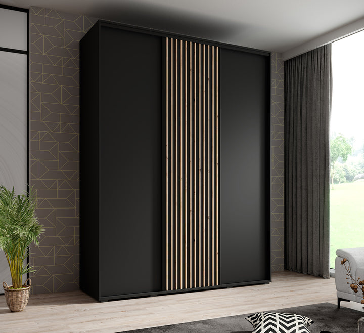 Leandro - Kledingkast met schuifdeuren - Zwart - 180x60x235 cm