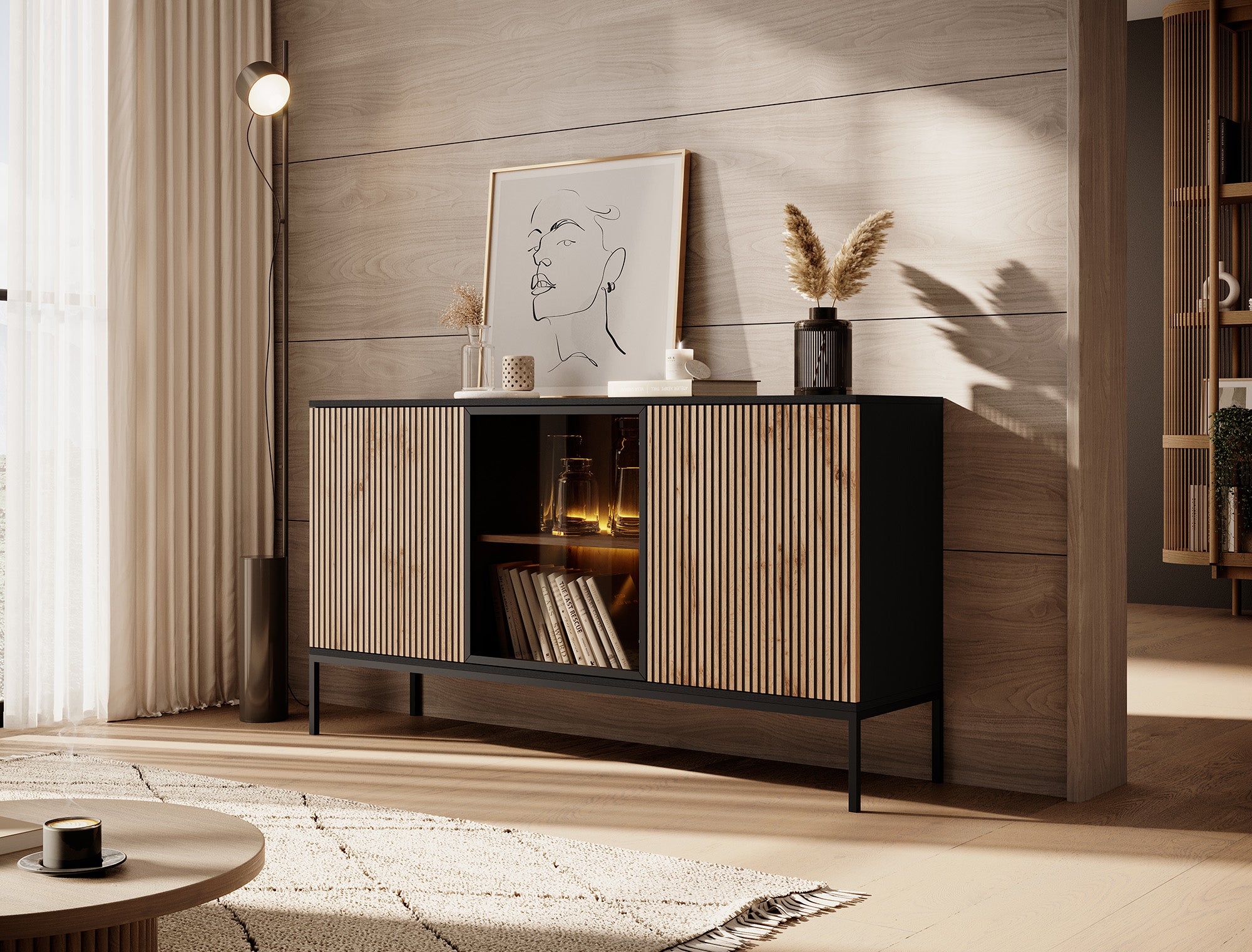 Legend - Dressoir - Zwart/eiken - 154x39x83 cm