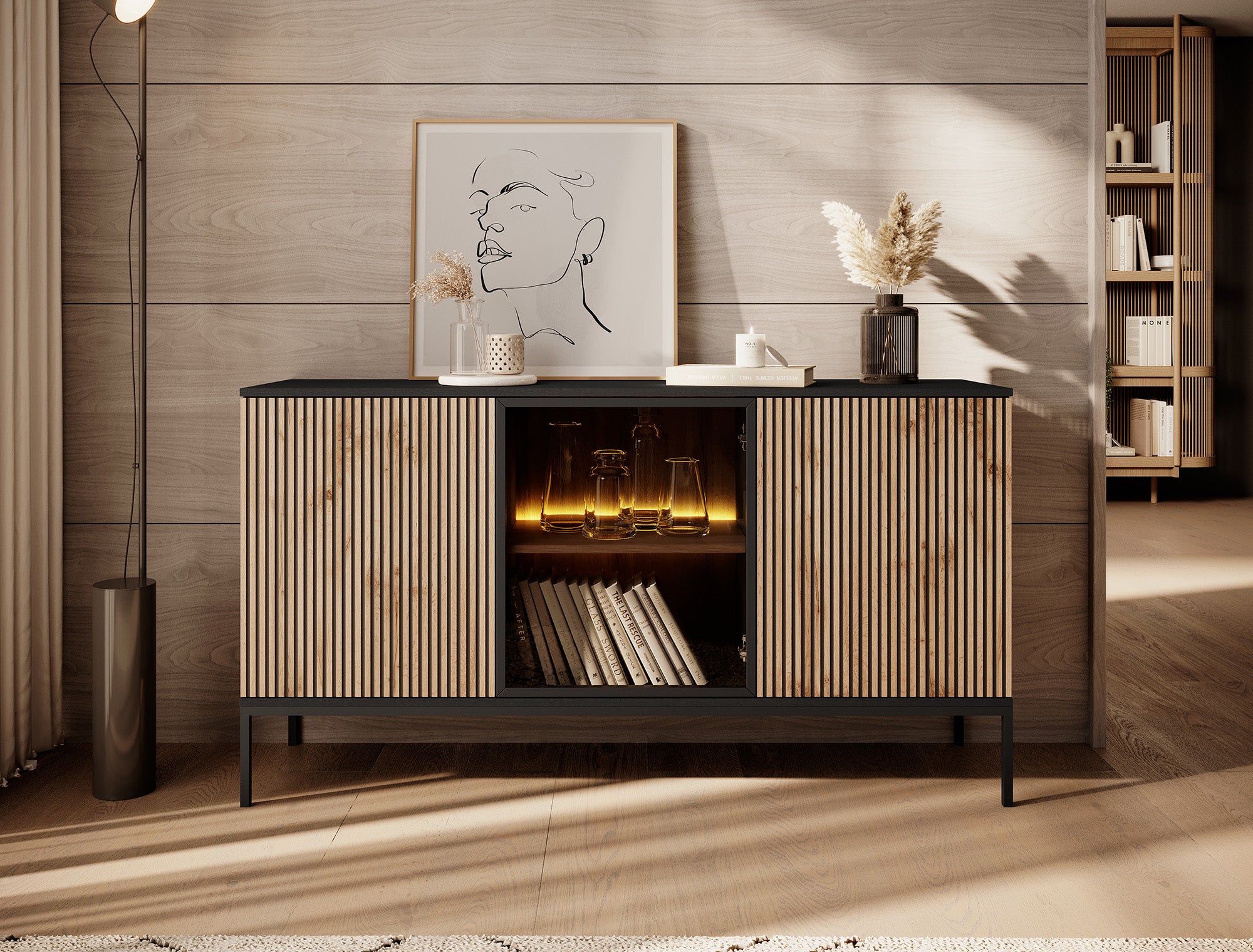 Legend - Dressoir - Zwart/eiken - 154x39x83 cm