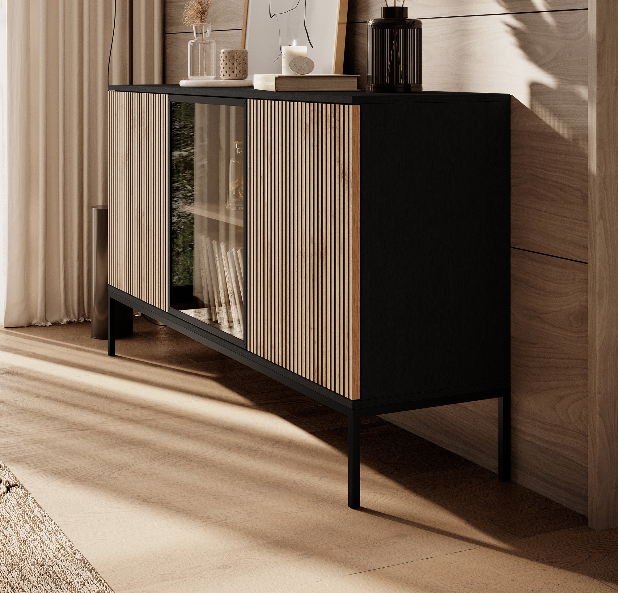 Legend - Dressoir - Zwart/eiken - 154x39x83 cm