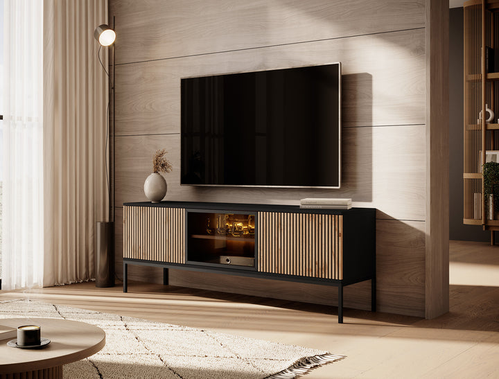 Legend - TV-Meubel met 3 deuren - Mat zwart/eiken - 154 cm