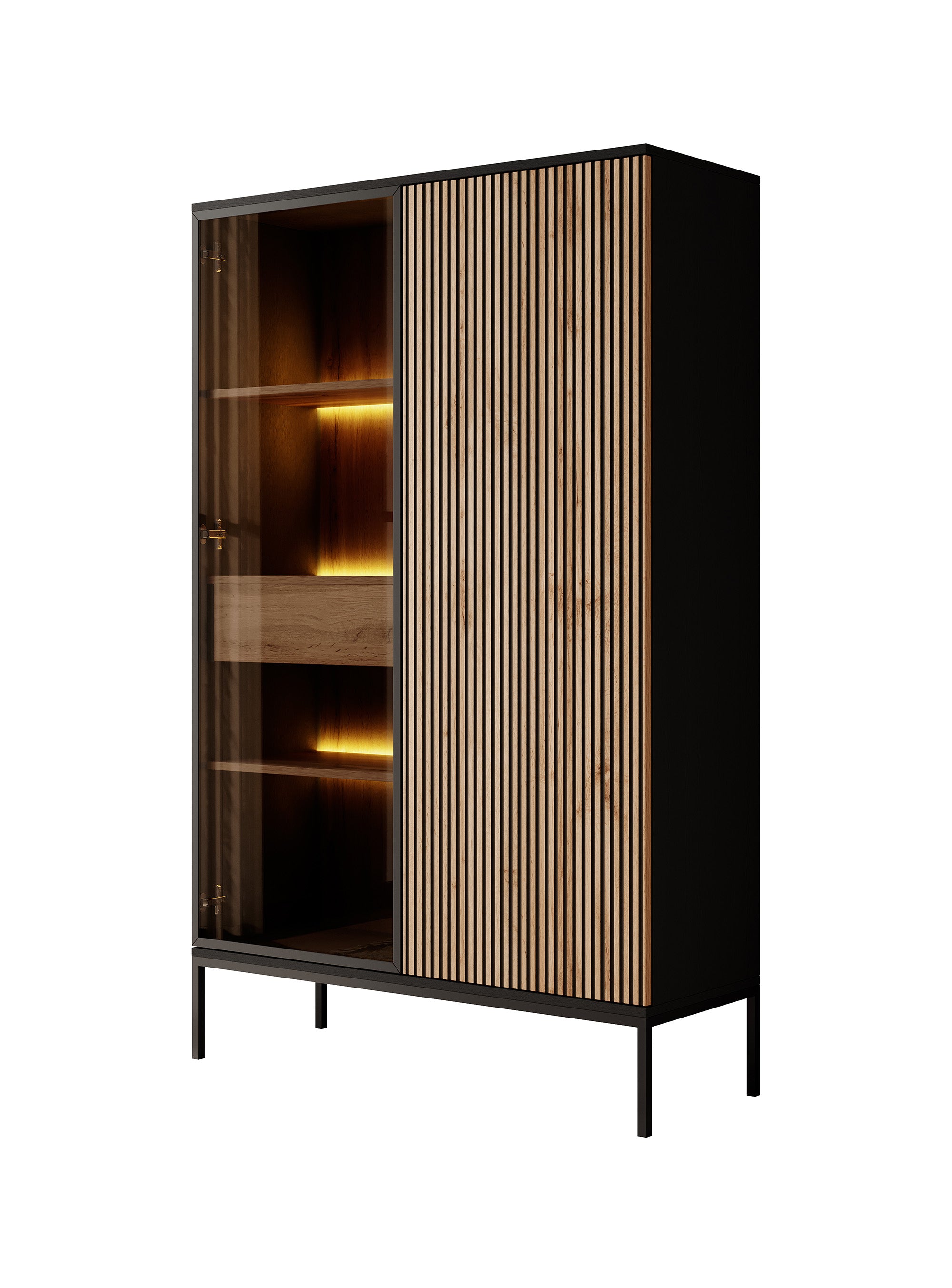 Legend - Vitrinekast - Zwart/eiken - 104x39x166 cm