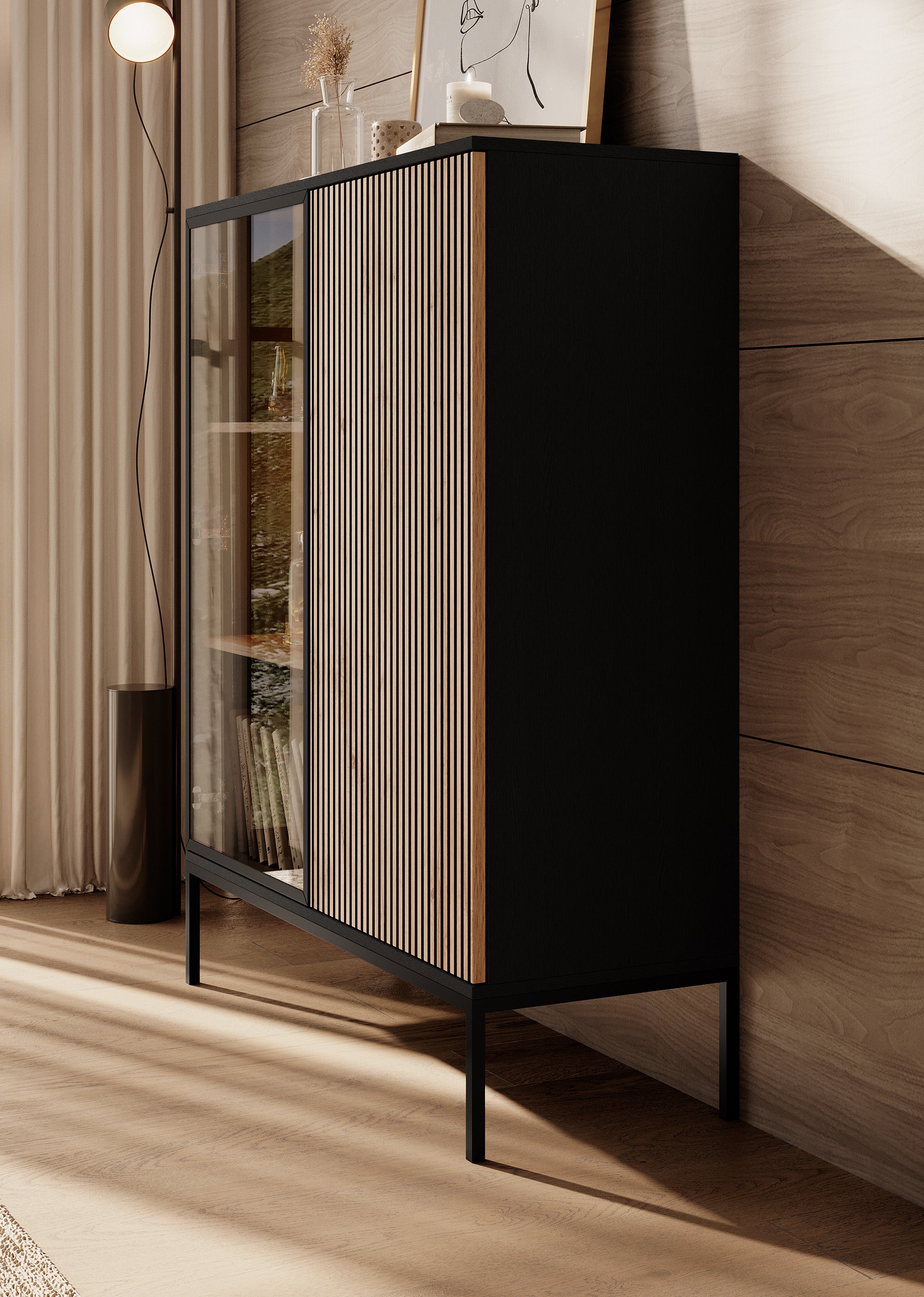 Legend - Vitrinekast - Zwart/eiken - 104x39x126 cm