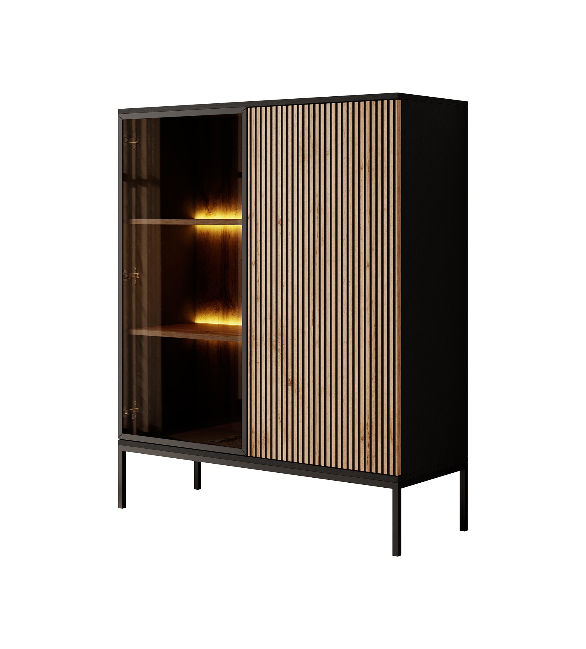 Legend - Vitrinekast - Zwart/eiken - 104x39x126 cm