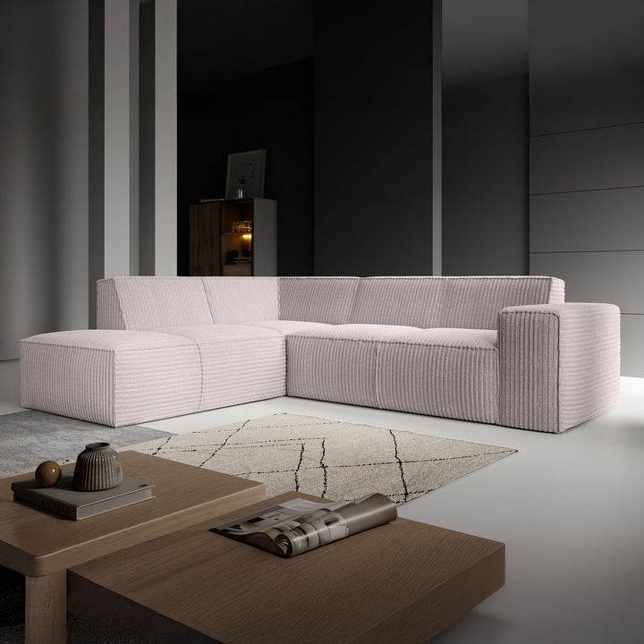 Monet - Hoekbank 4-zits met chaise longue - Fluffy ribstof beige - Links