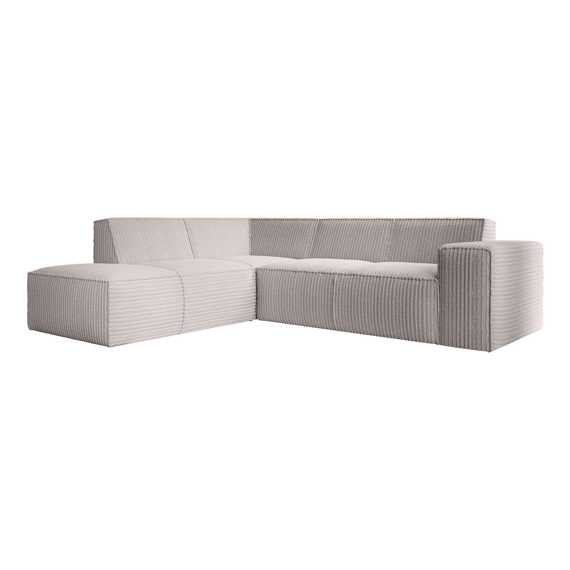 Monet - Hoekbank 4-zits met chaise longue - Fluffy ribstof beige - Links