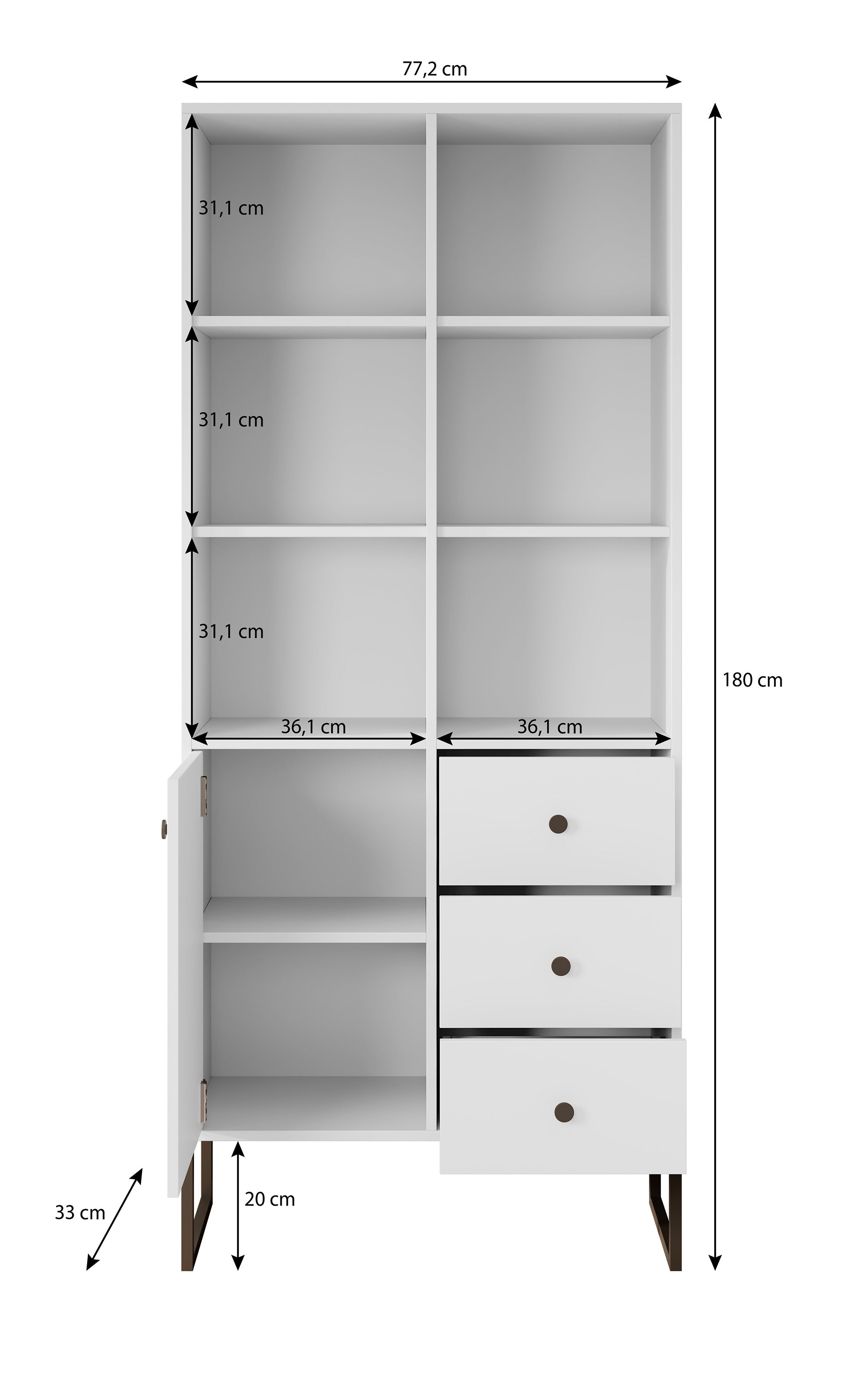 Lyndall - Boekenkast - Wit - 77x33x180 cm