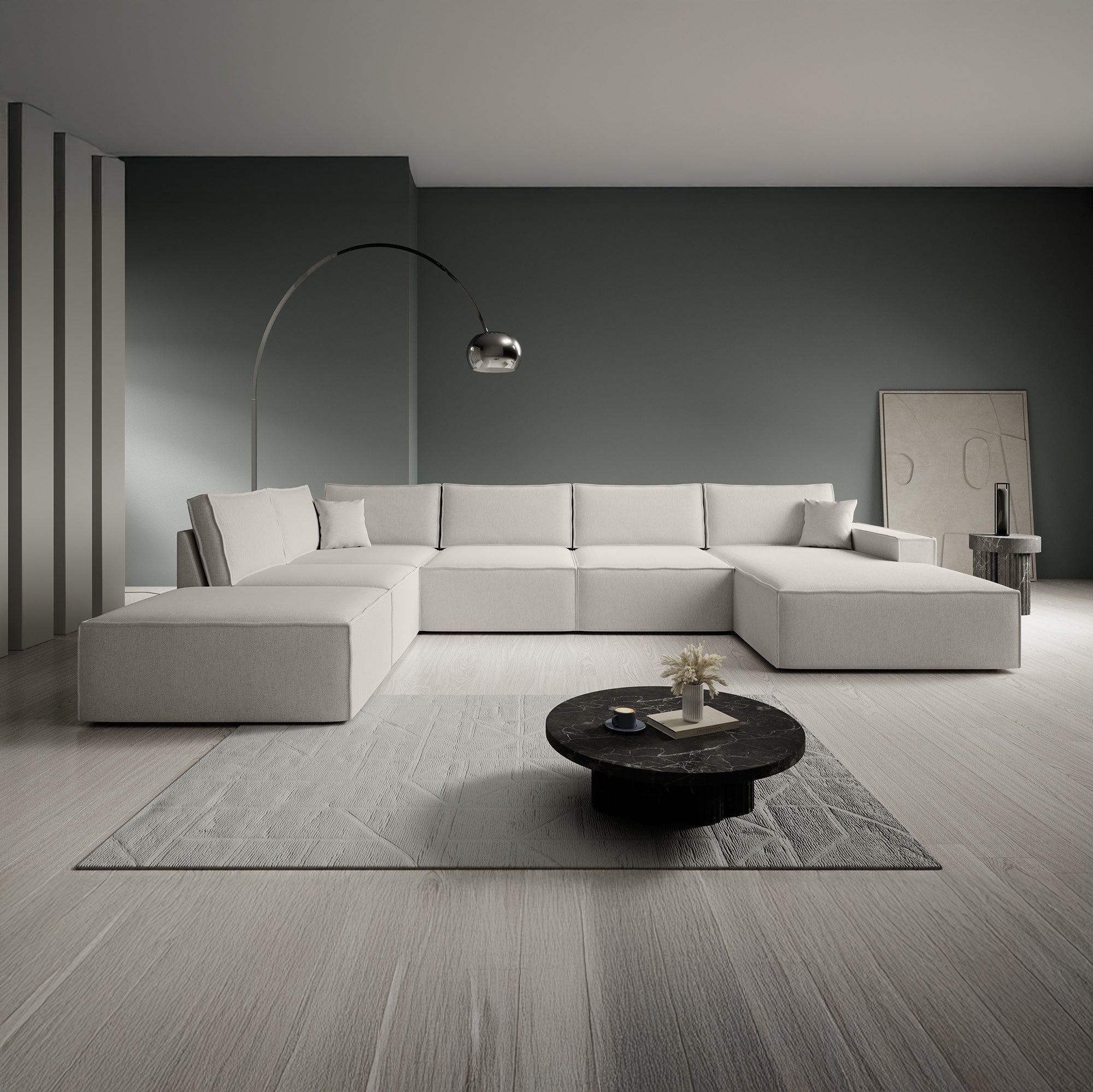 Manolo - Hoekbank 5-zits met chaise longue - Stof beige - Rechts