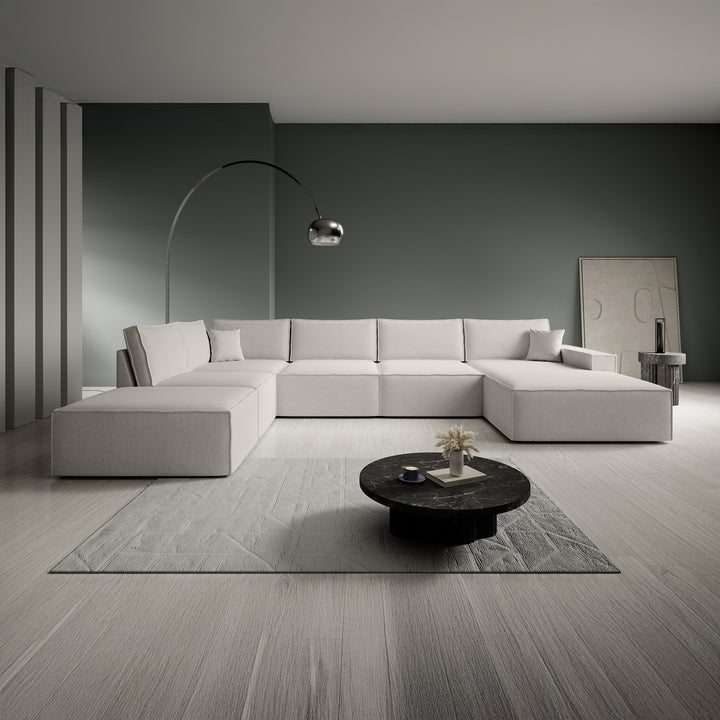 Manolo - Hoekbank 5-zits met chaise longue - Stof beige - Rechts