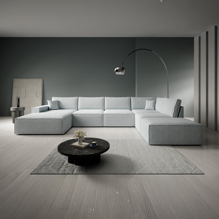 Manolo - Hoekbank 5-zits met chaise longue - Stof grijs - Links
