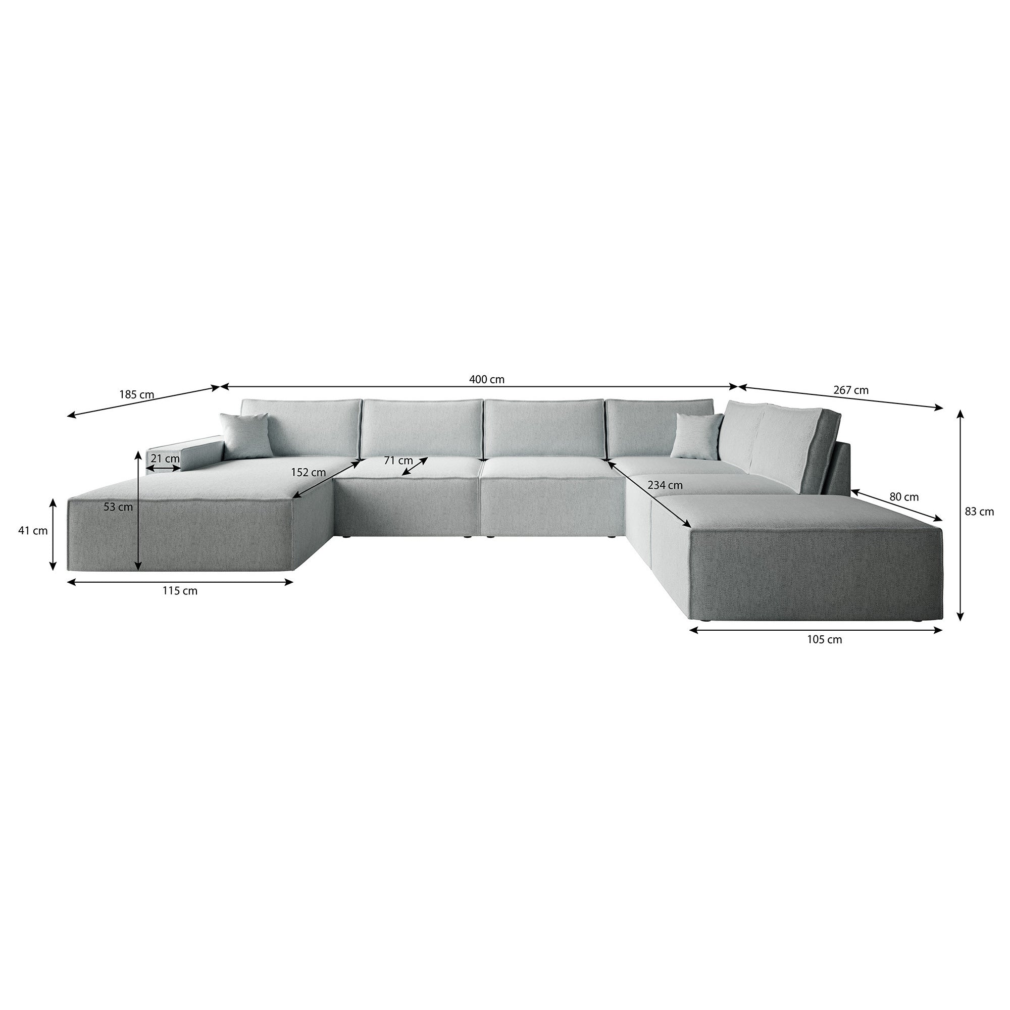 Manolo - Hoekbank 5-zits met chaise longue - Stof grijs - Links