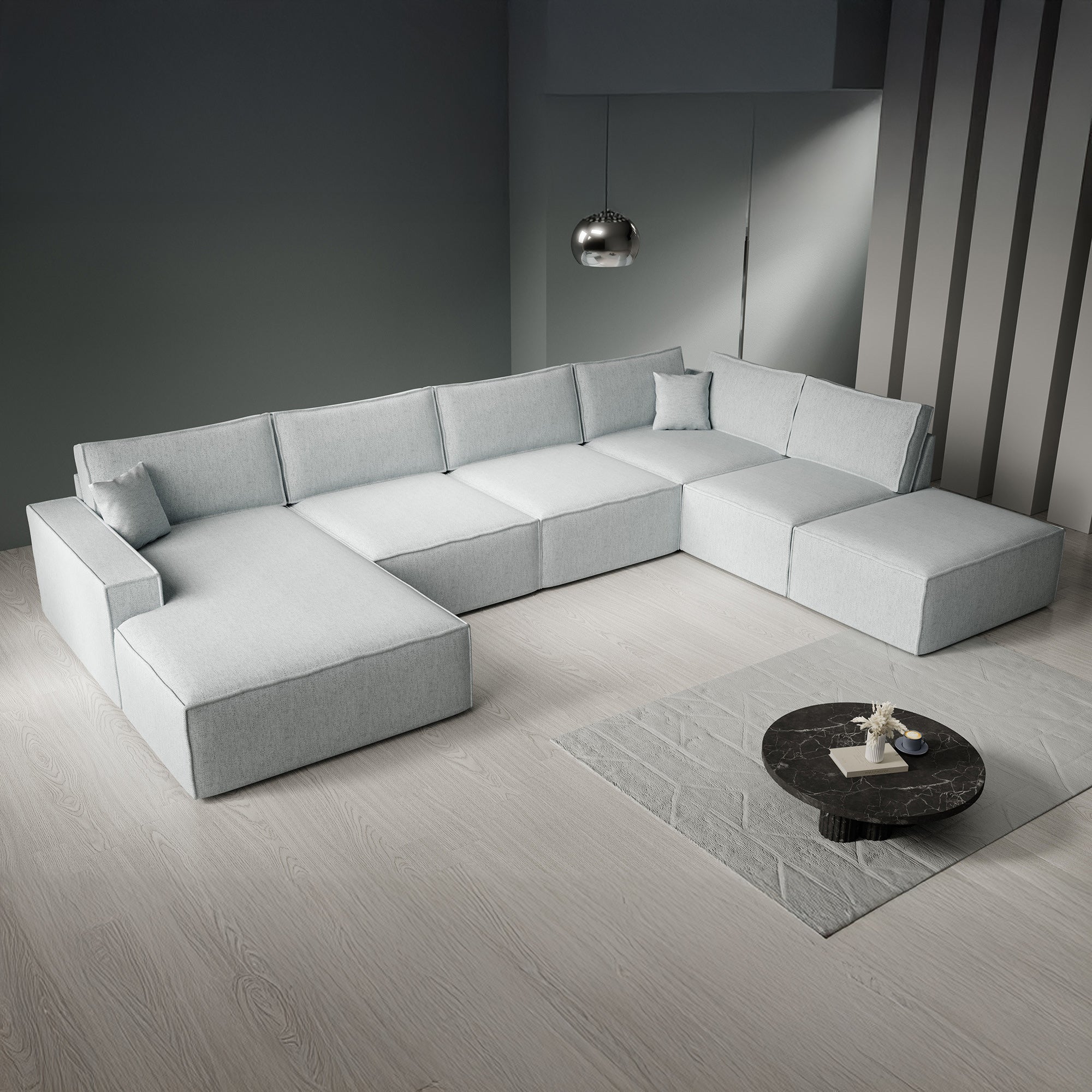 Manolo - Hoekbank 5-zits met chaise longue - Stof grijs - Links