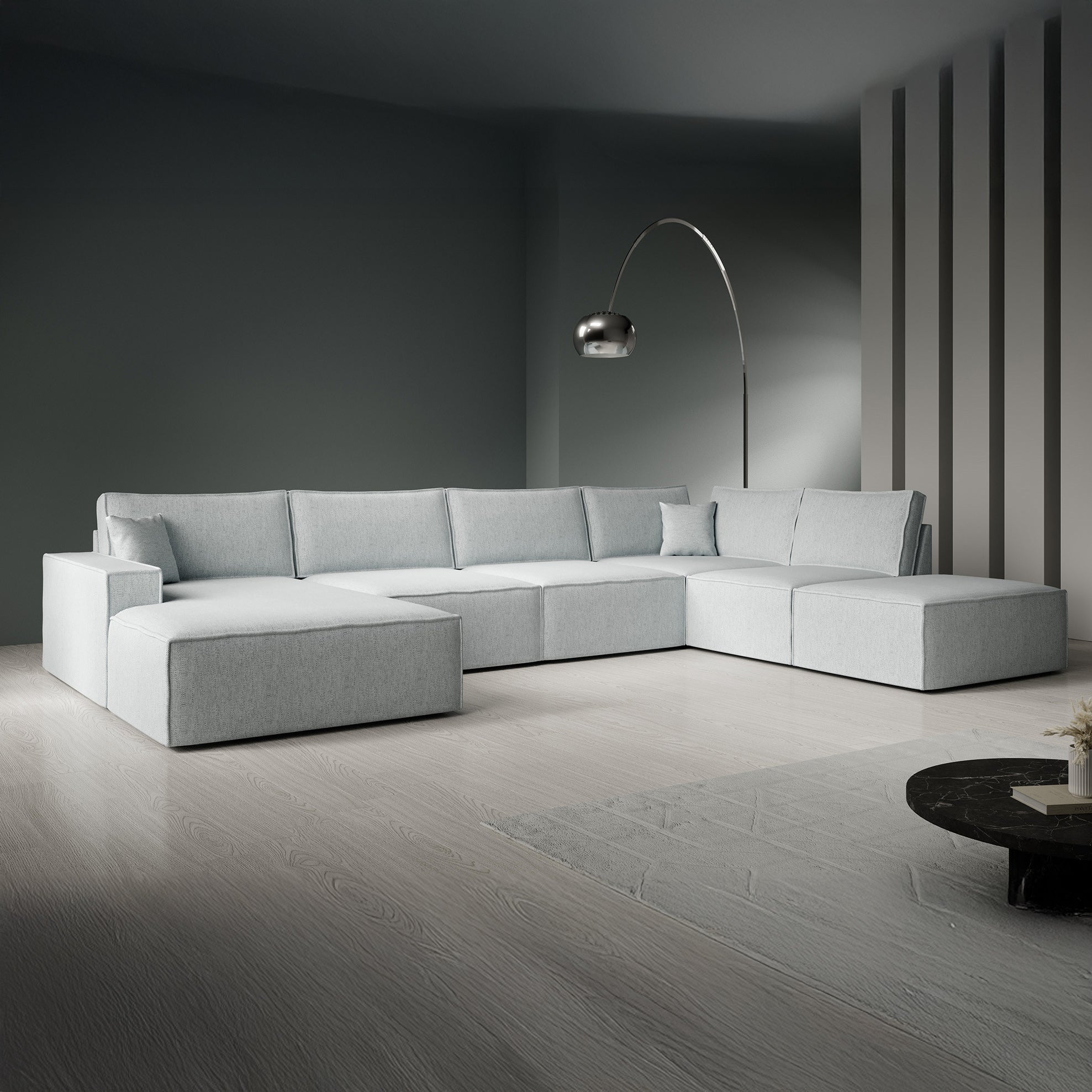 Manolo - Hoekbank 5-zits met chaise longue - Stof grijs - Links