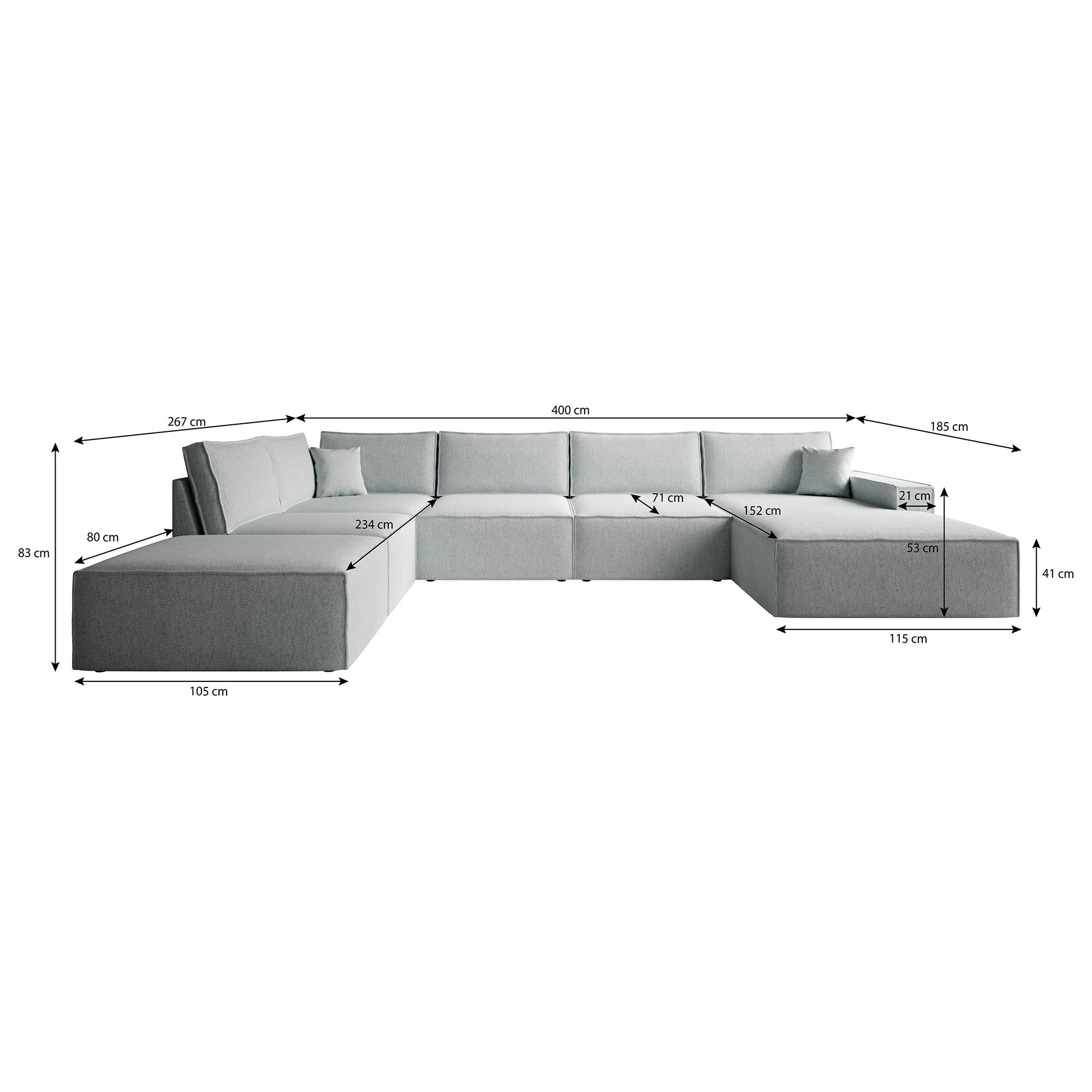 Manolo - Hoekbank 5-zits met chaise longue - Stof grijs - Rechts