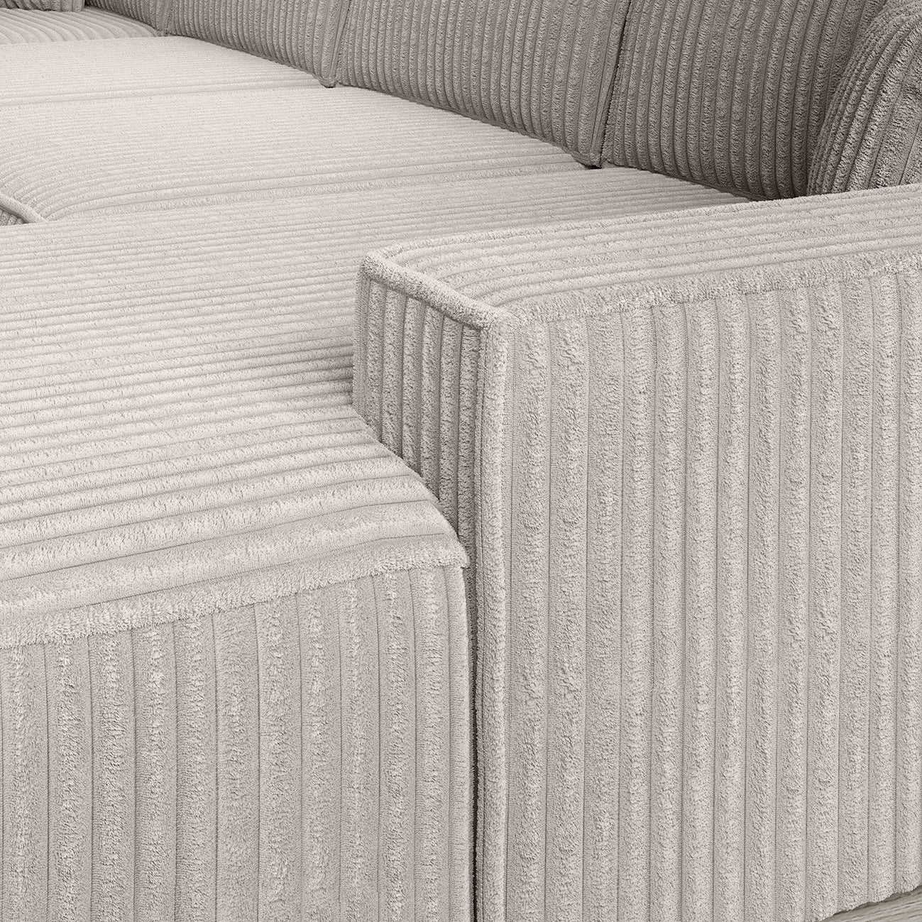 Manolo - Hoekbank 5-zits met chaise longue - Ribstof beige - Rechts