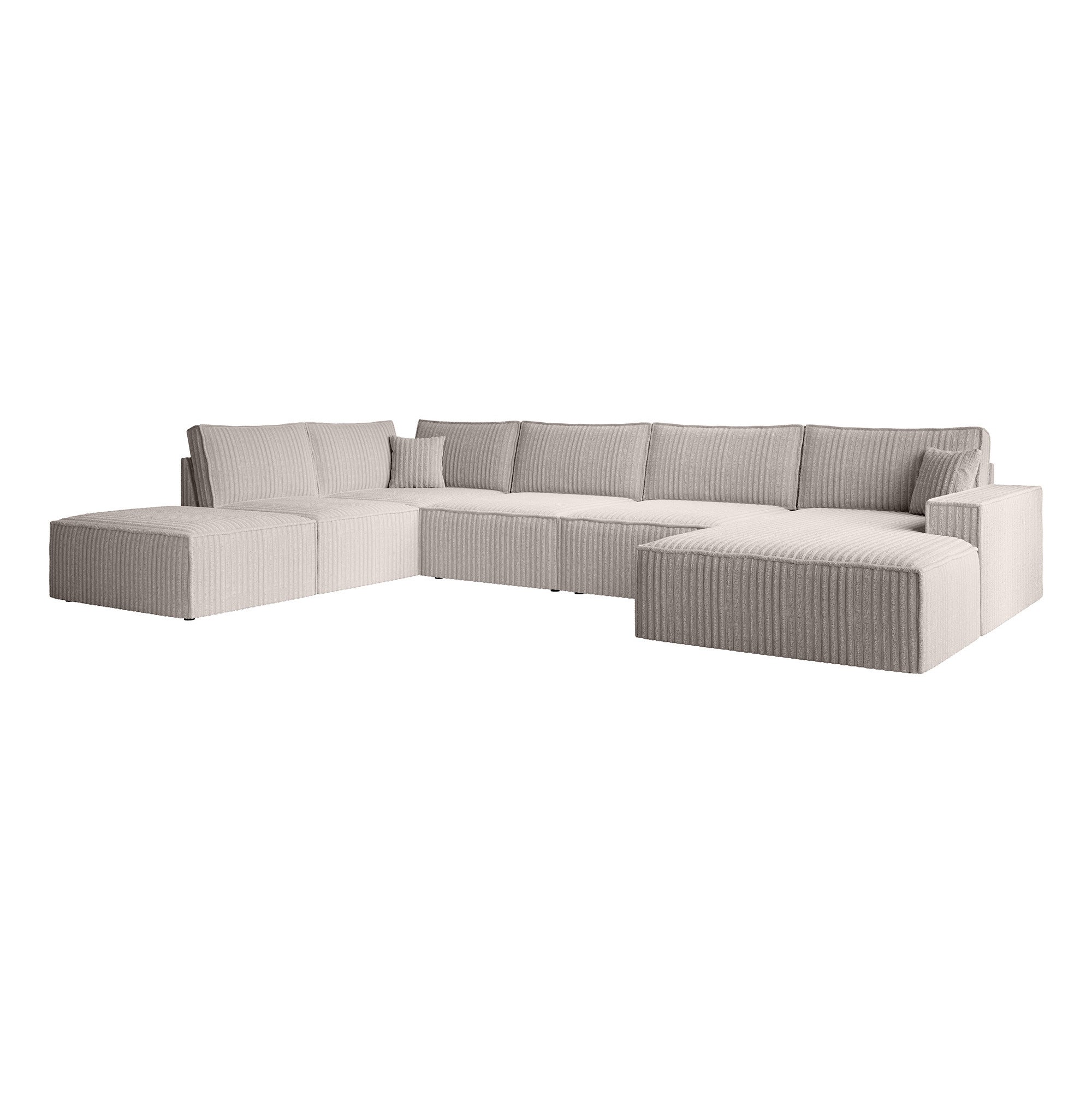 Manolo - Hoekbank 5-zits met chaise longue - Ribstof beige - Rechts