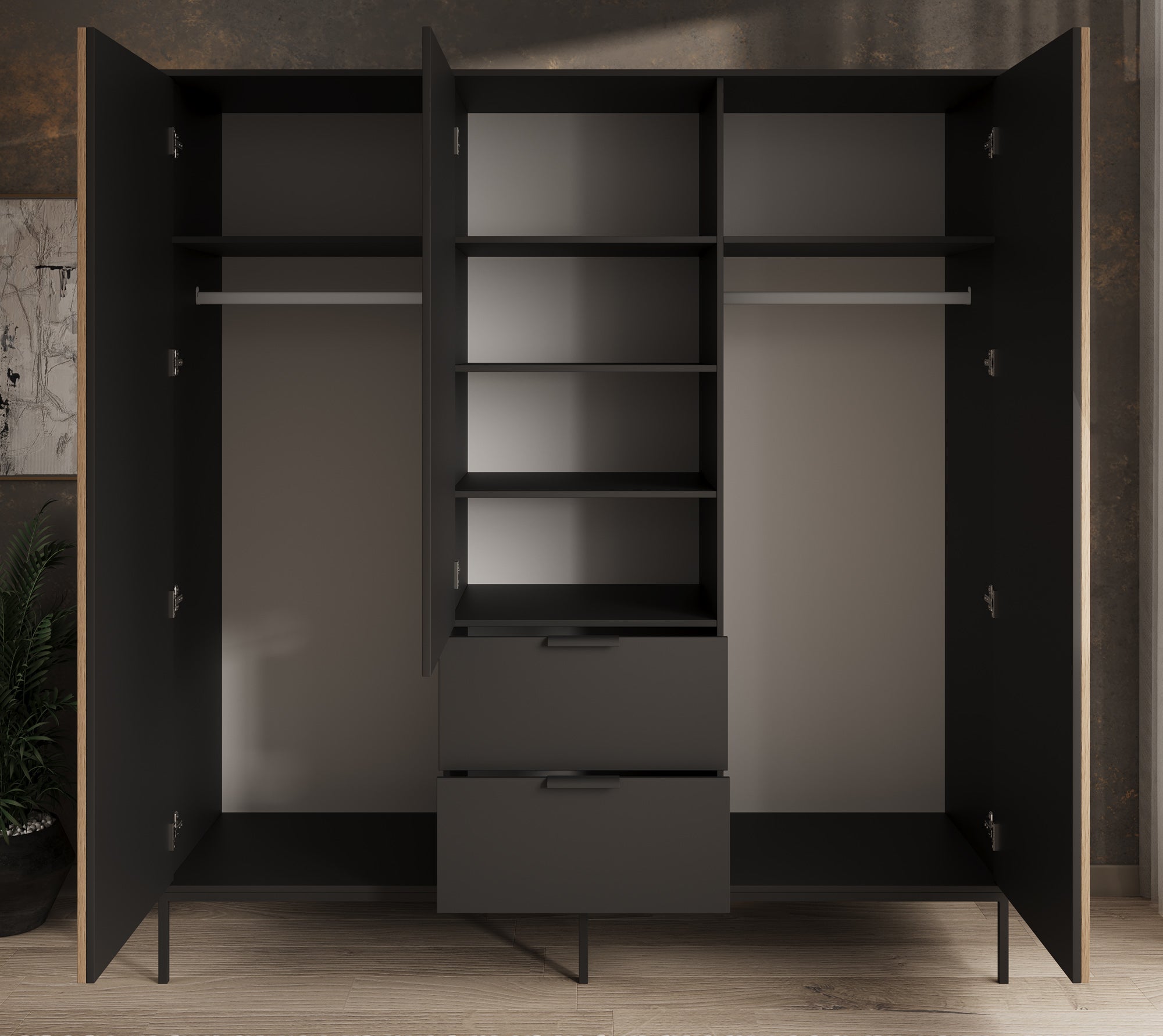 Marbella - Kledingkast 3-deurs - Zwart - 185x60x200 cm