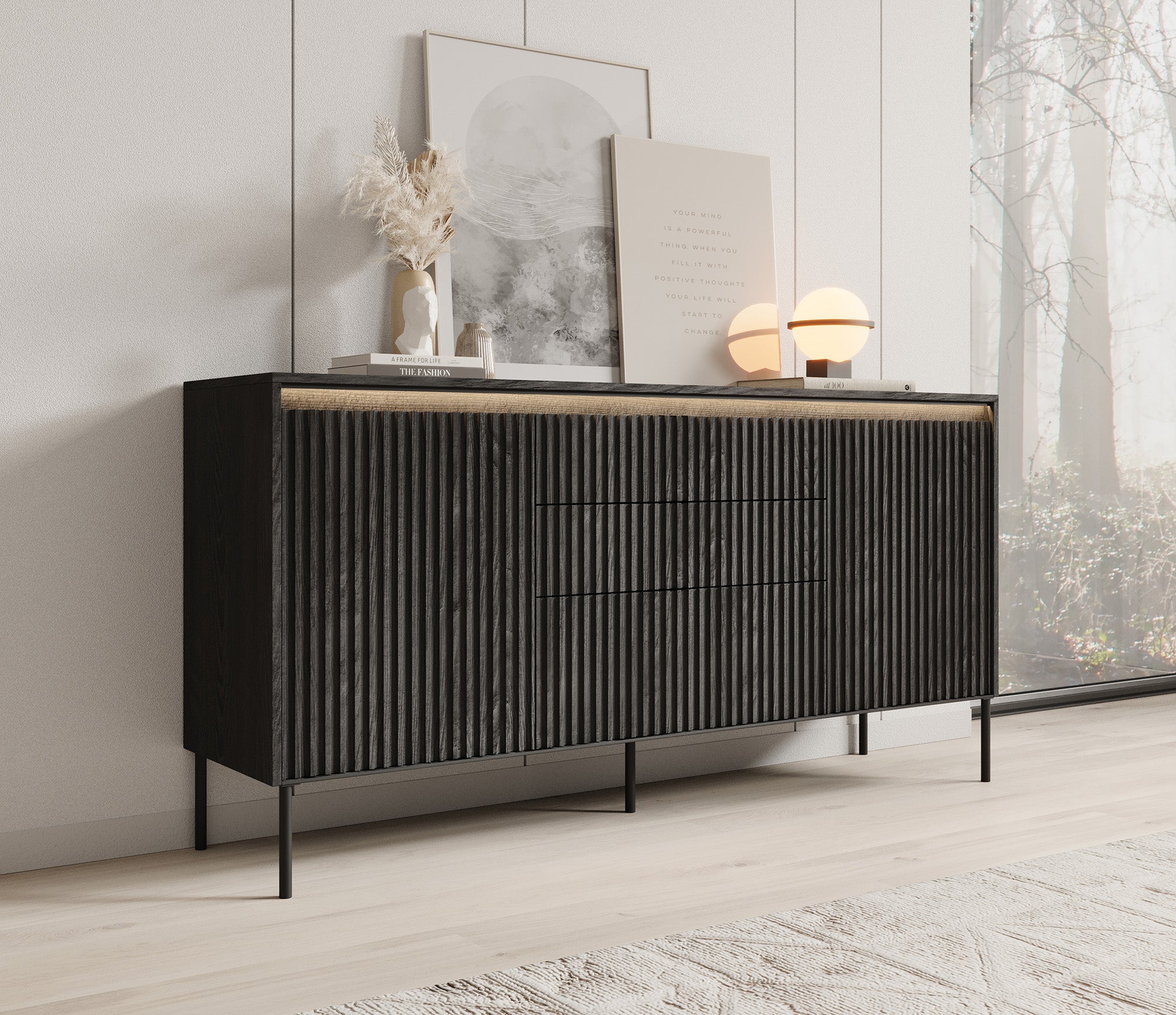 Timoteo - Dressoir - Zwart - 166x40x83 cm