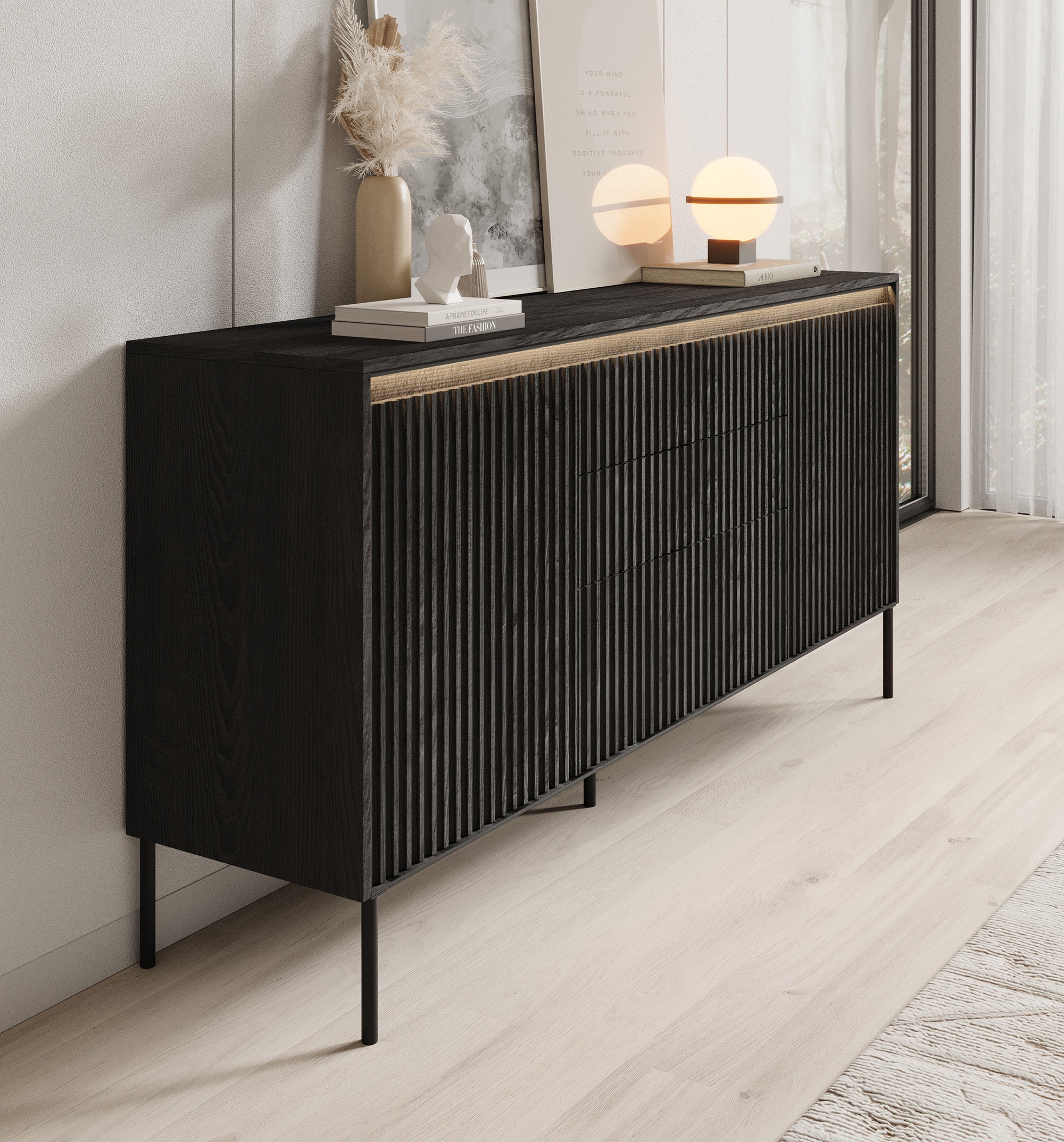 Timoteo - Dressoir - Zwart - 166x40x83 cm