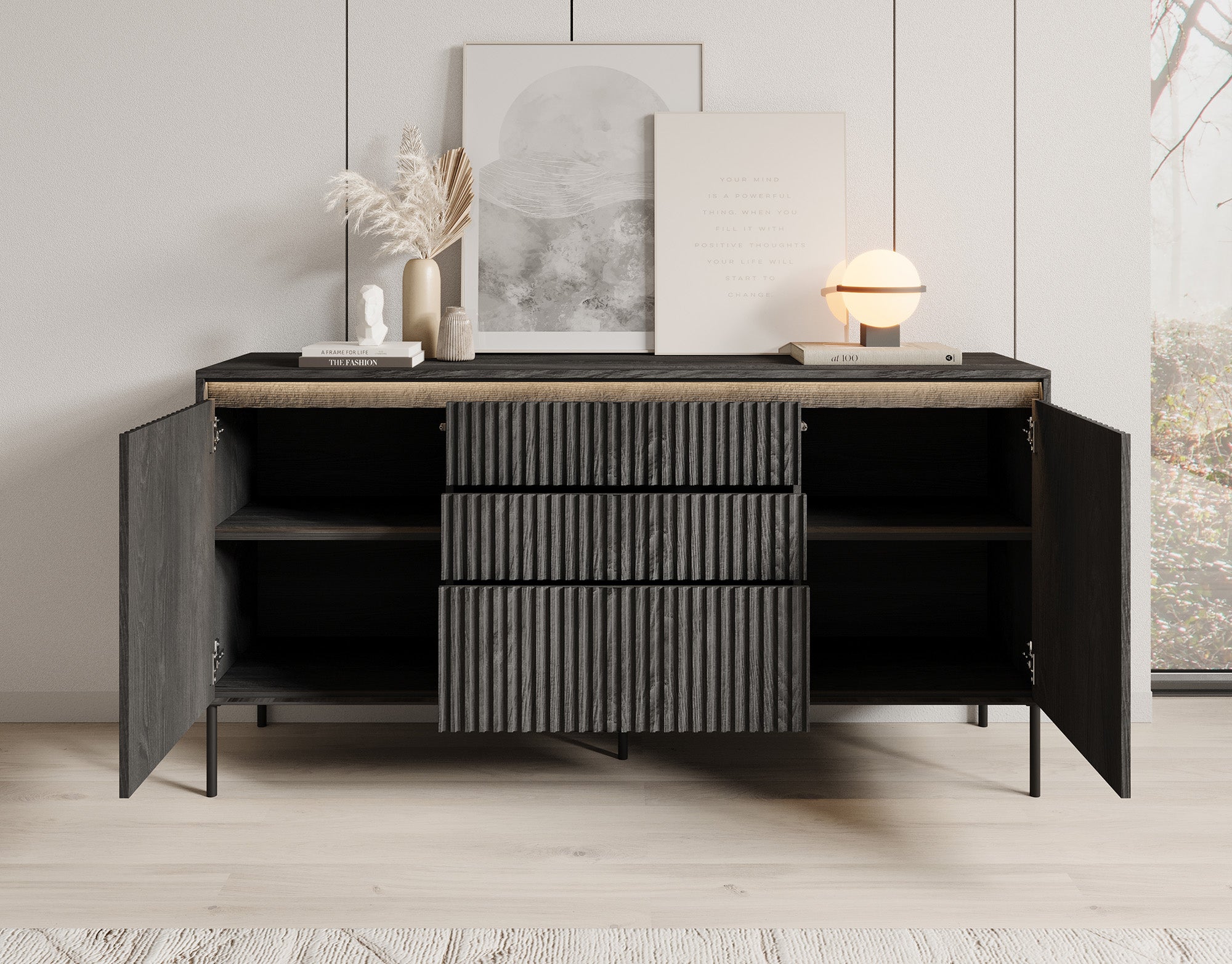 Timoteo - Dressoir - Zwart - 166x40x83 cm