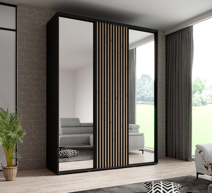 Leandro - Kledingkast met schuifdeuren - Zwart - 180x60x235 cm