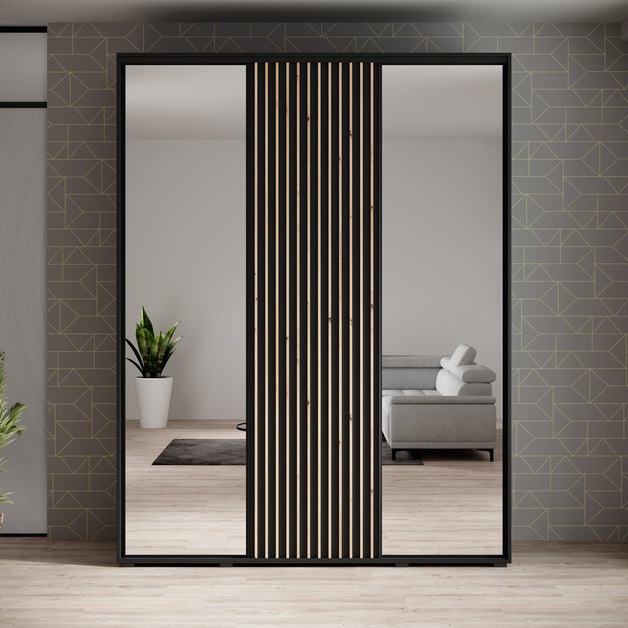 Leandro - Kledingkast met schuifdeuren - Zwart - 180x60x235 cm