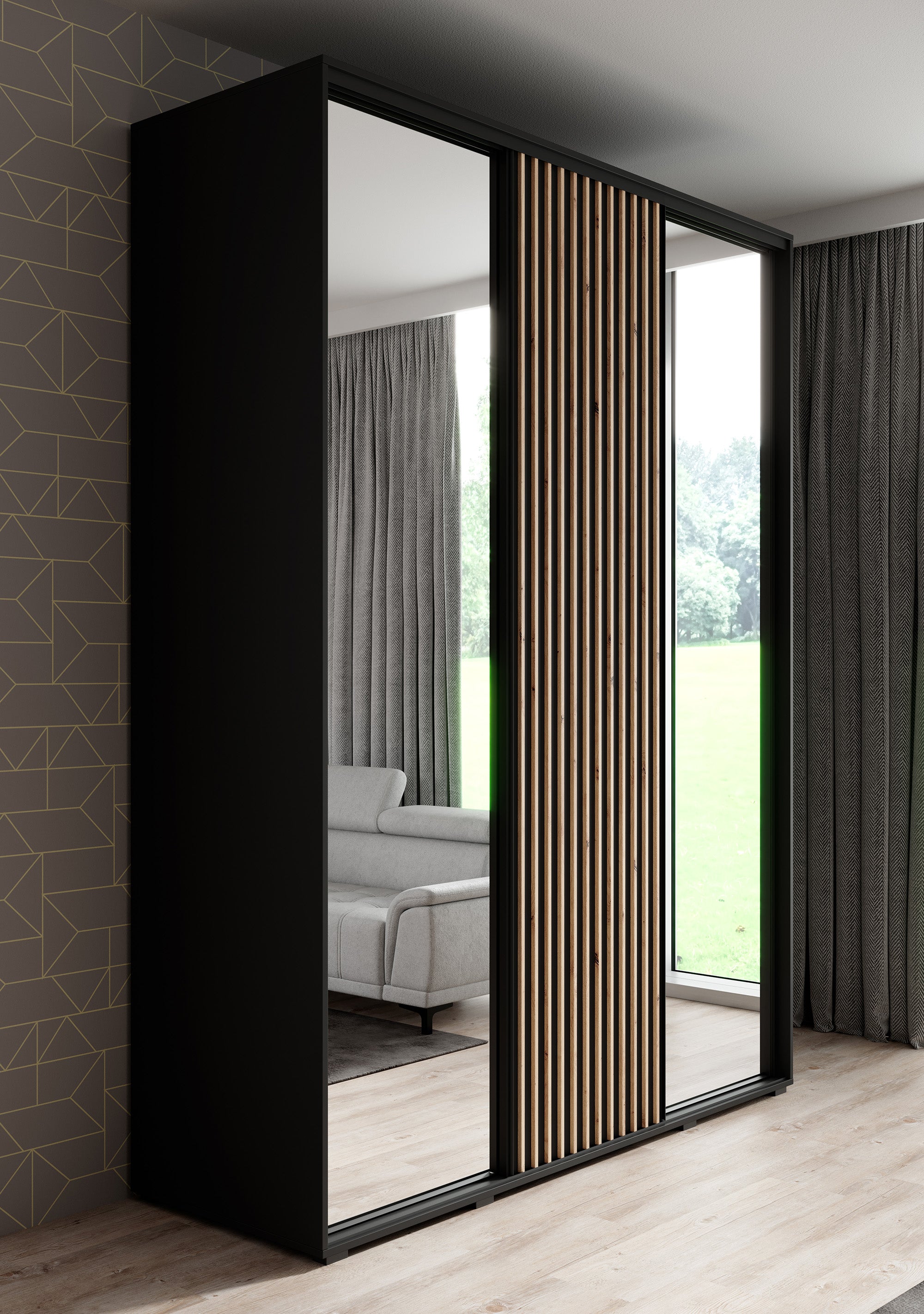 Leandro - Kledingkast met schuifdeuren - Zwart - 180x60x235 cm