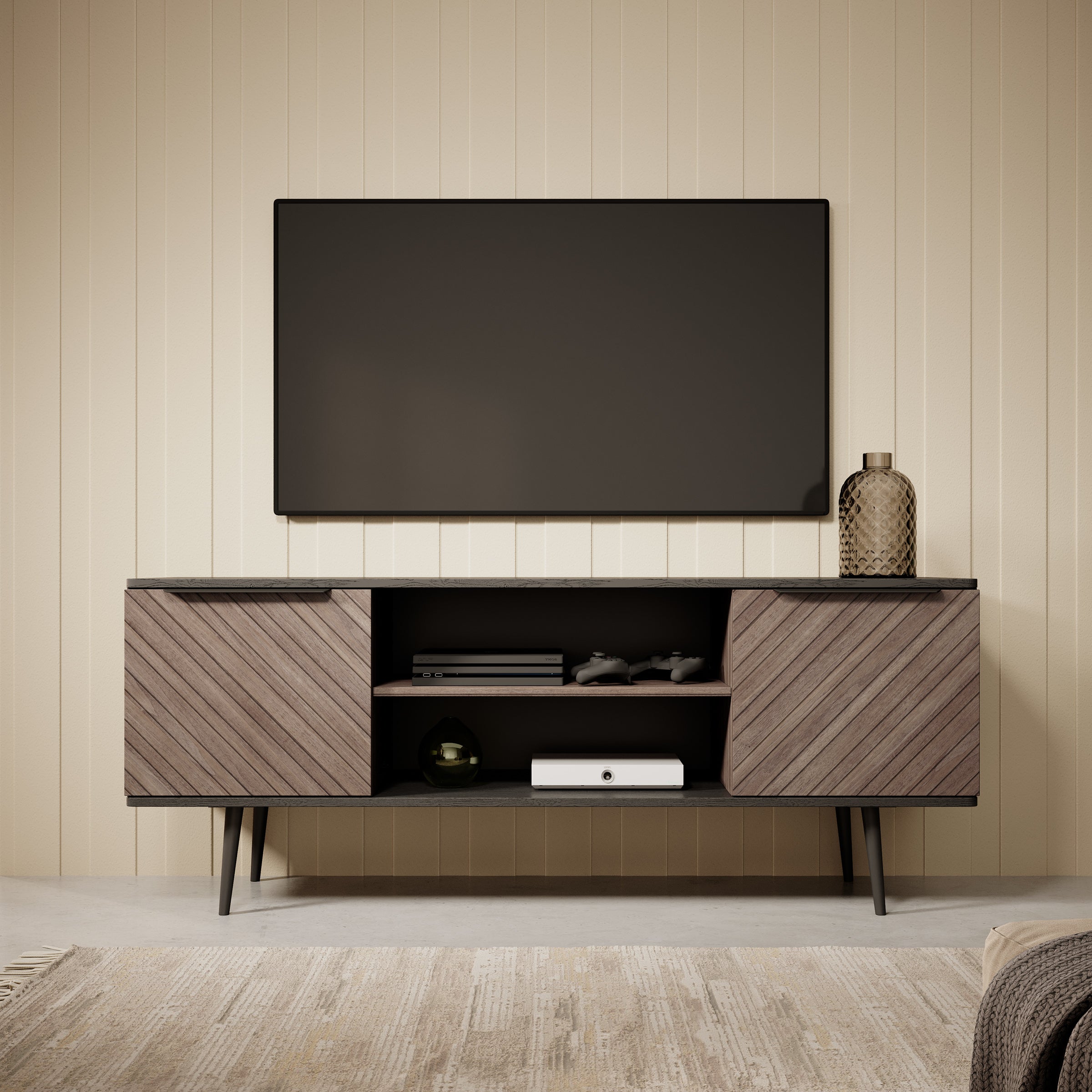 Pedro - TV-Meubel - Donker eiken/zwart eiken - 150 cm