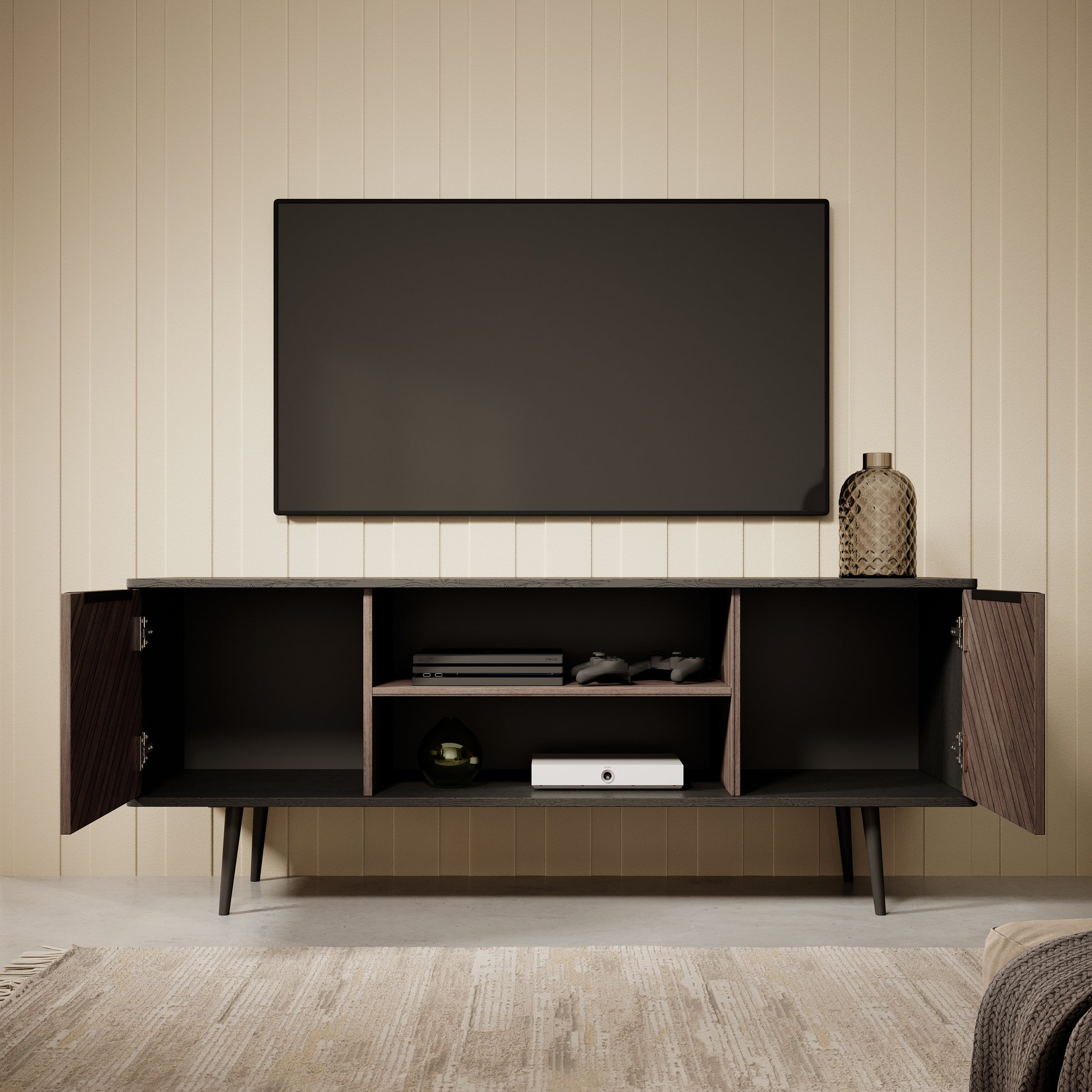 Pedro - TV-Meubel - Donker eiken/zwart eiken - 150 cm
