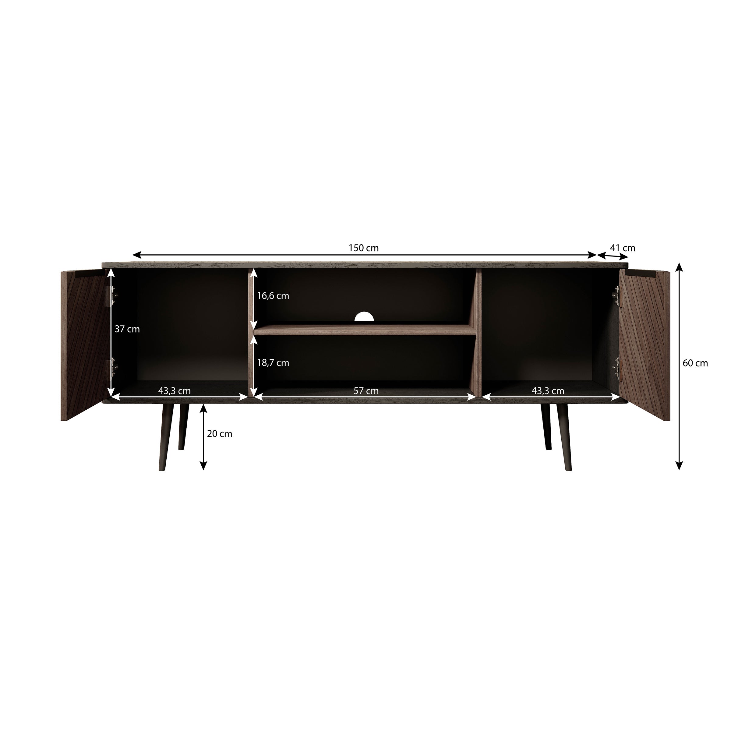 Pedro - TV-Meubel - Donker eiken/zwart eiken - 150 cm