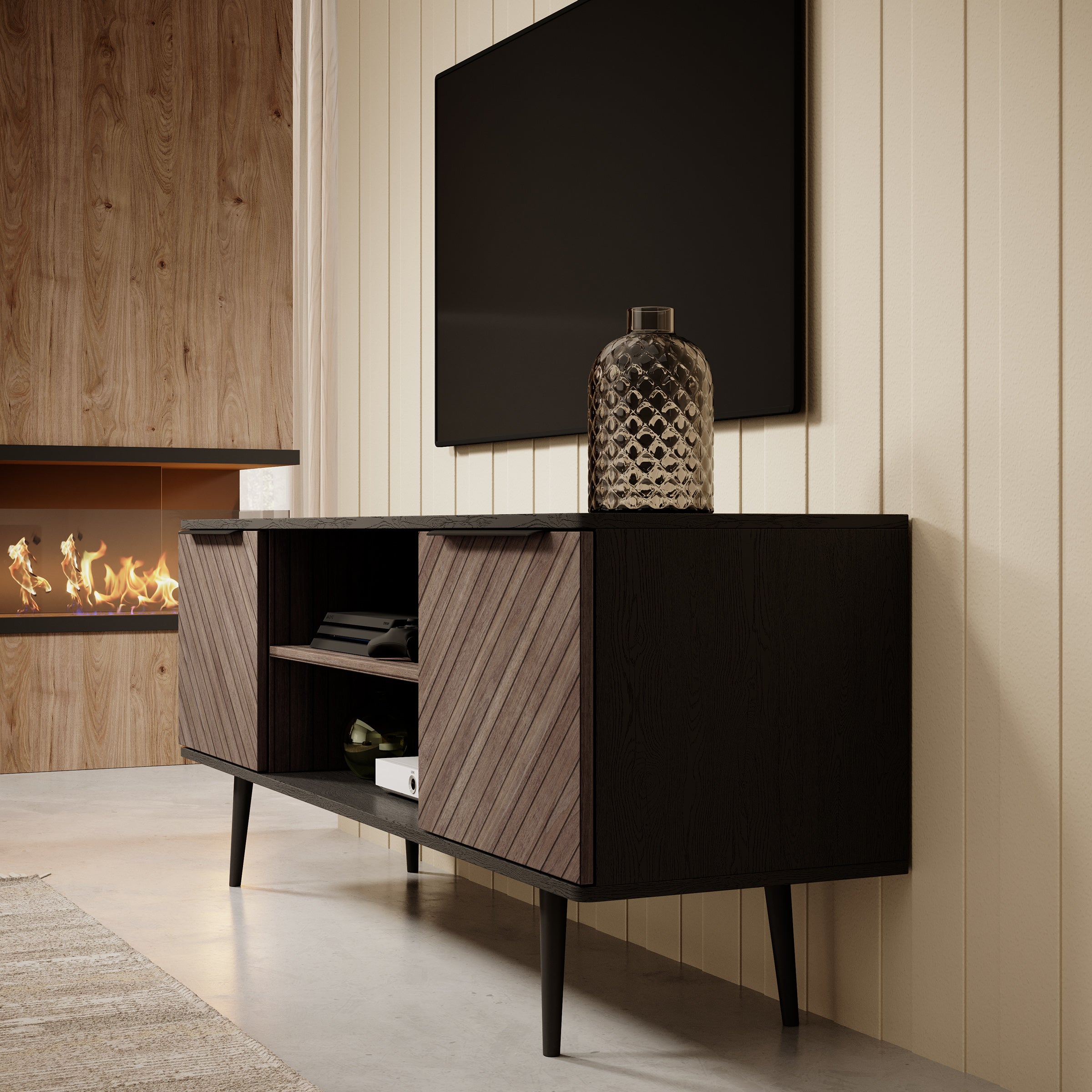 Pedro - TV-Meubel - Donker eiken/zwart eiken - 150 cm