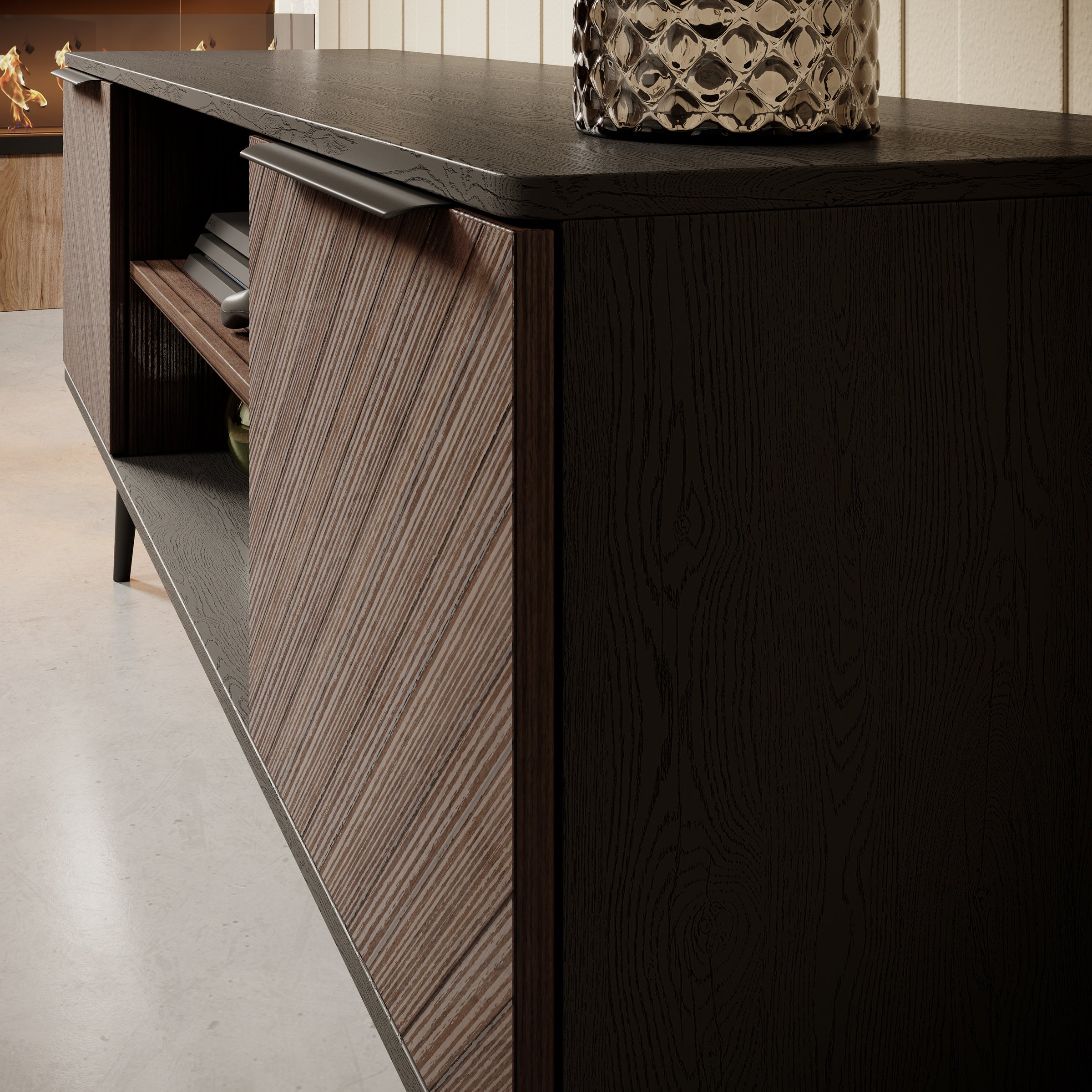 Pedro - TV-Meubel - Donker eiken/zwart eiken - 150 cm