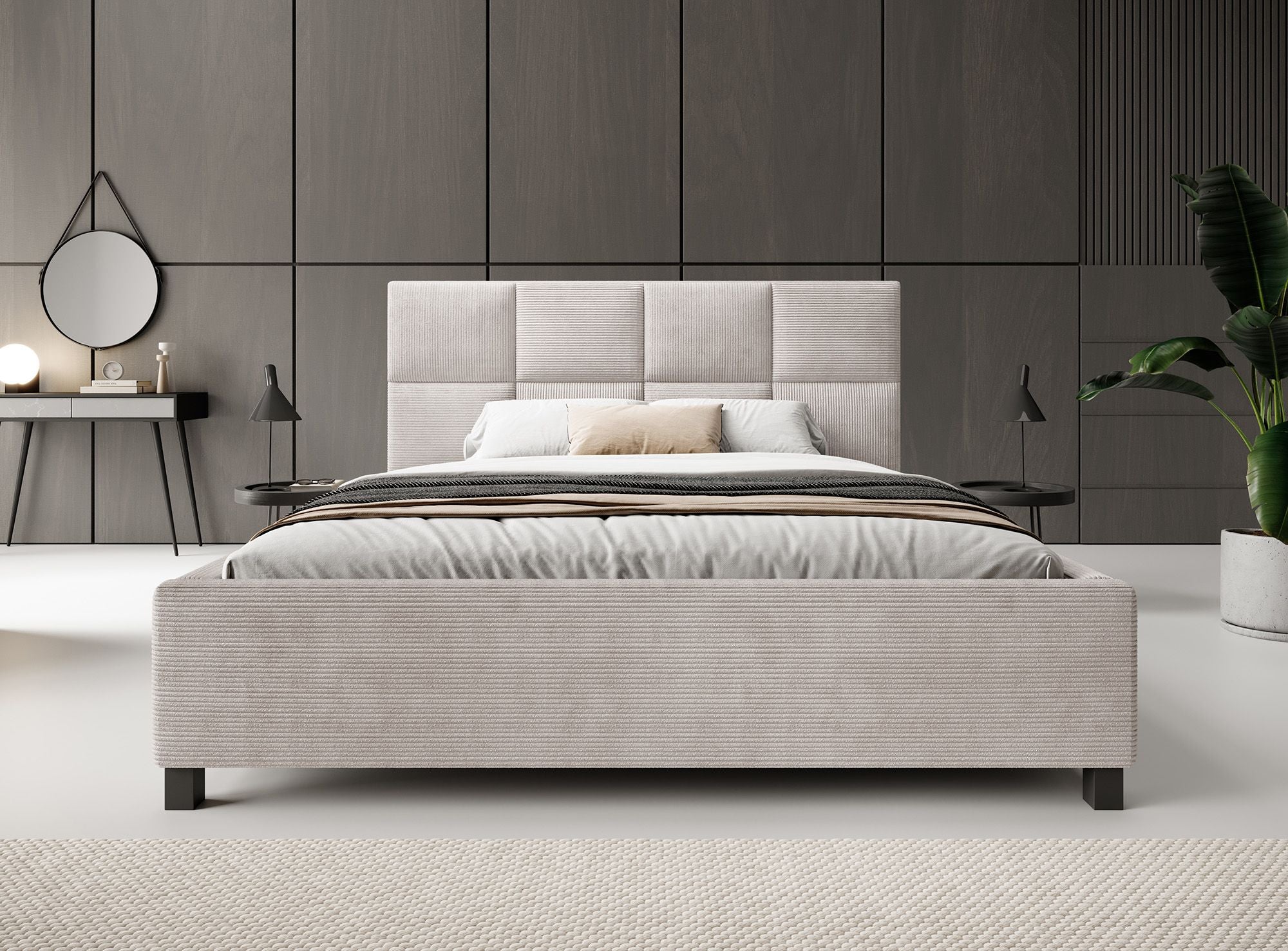Soline - Tweepersoonsbed - Ribstof beige - 180x200 cm
