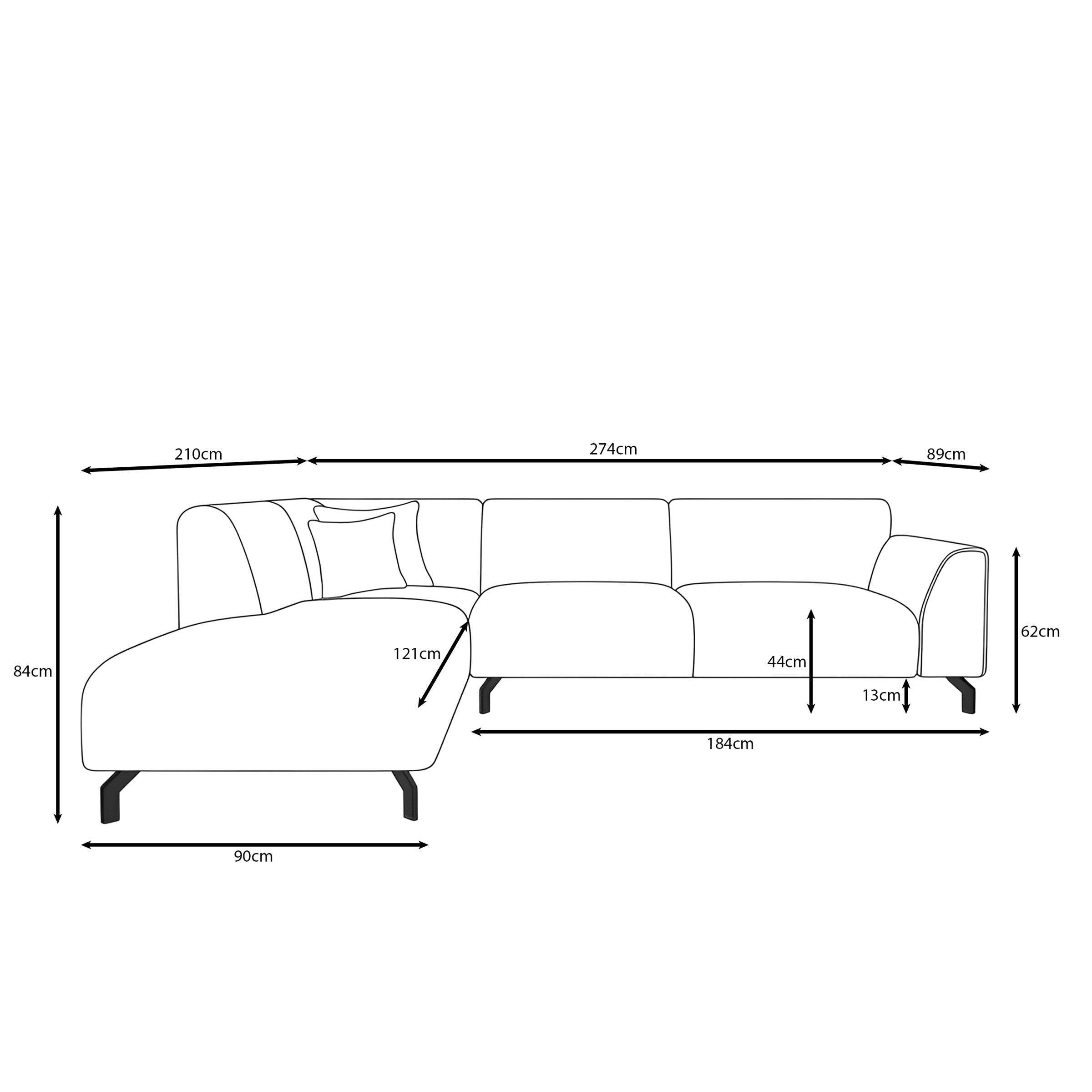 Moana - Hoekbank 4-zits met chaise longue - Stof beige - Links