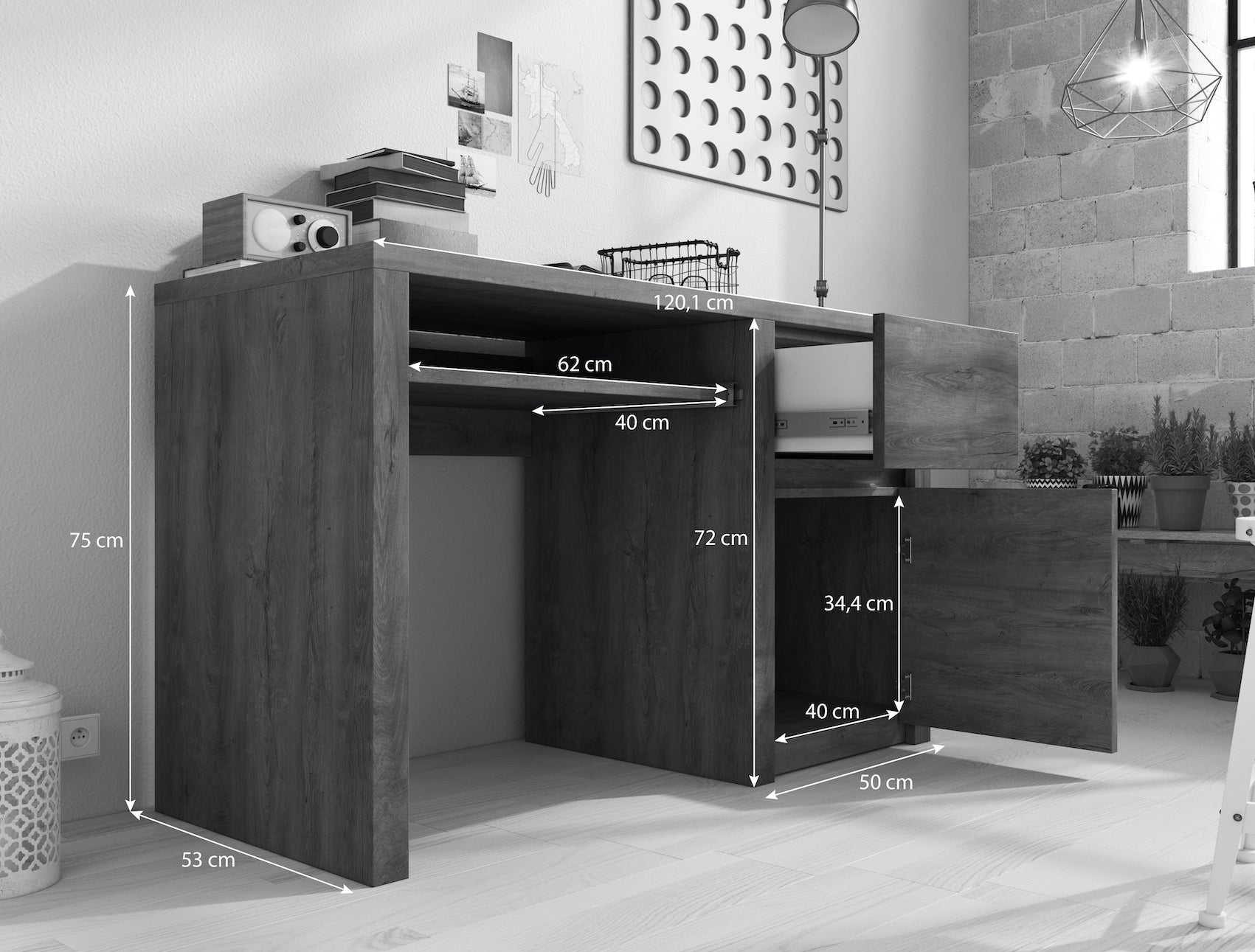 Monaco - Bureau - Truffel eiken - 120x53 cm