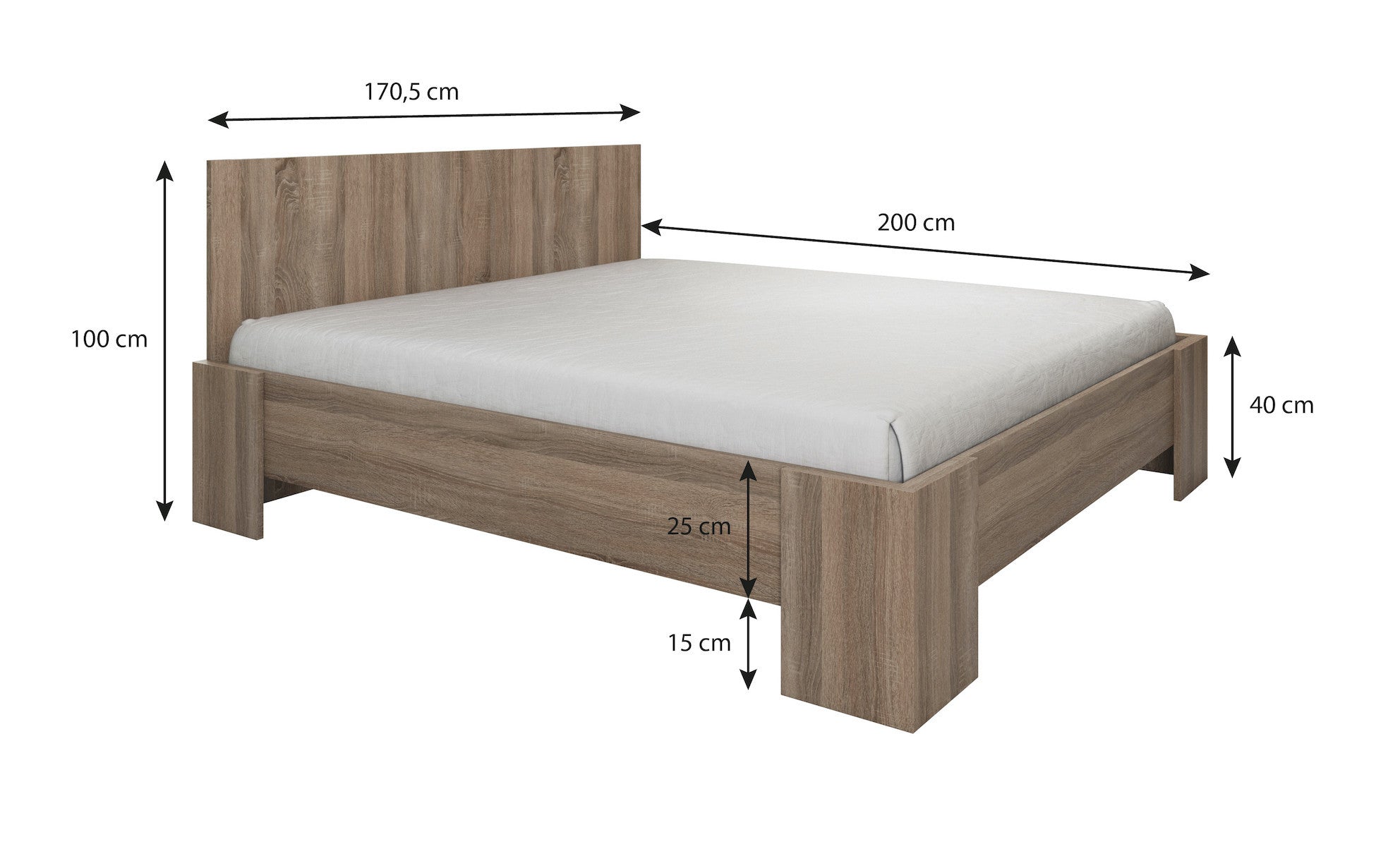 Monaco - Slaapkamer - Eiken/Grijs - 160x200 cm - Groot