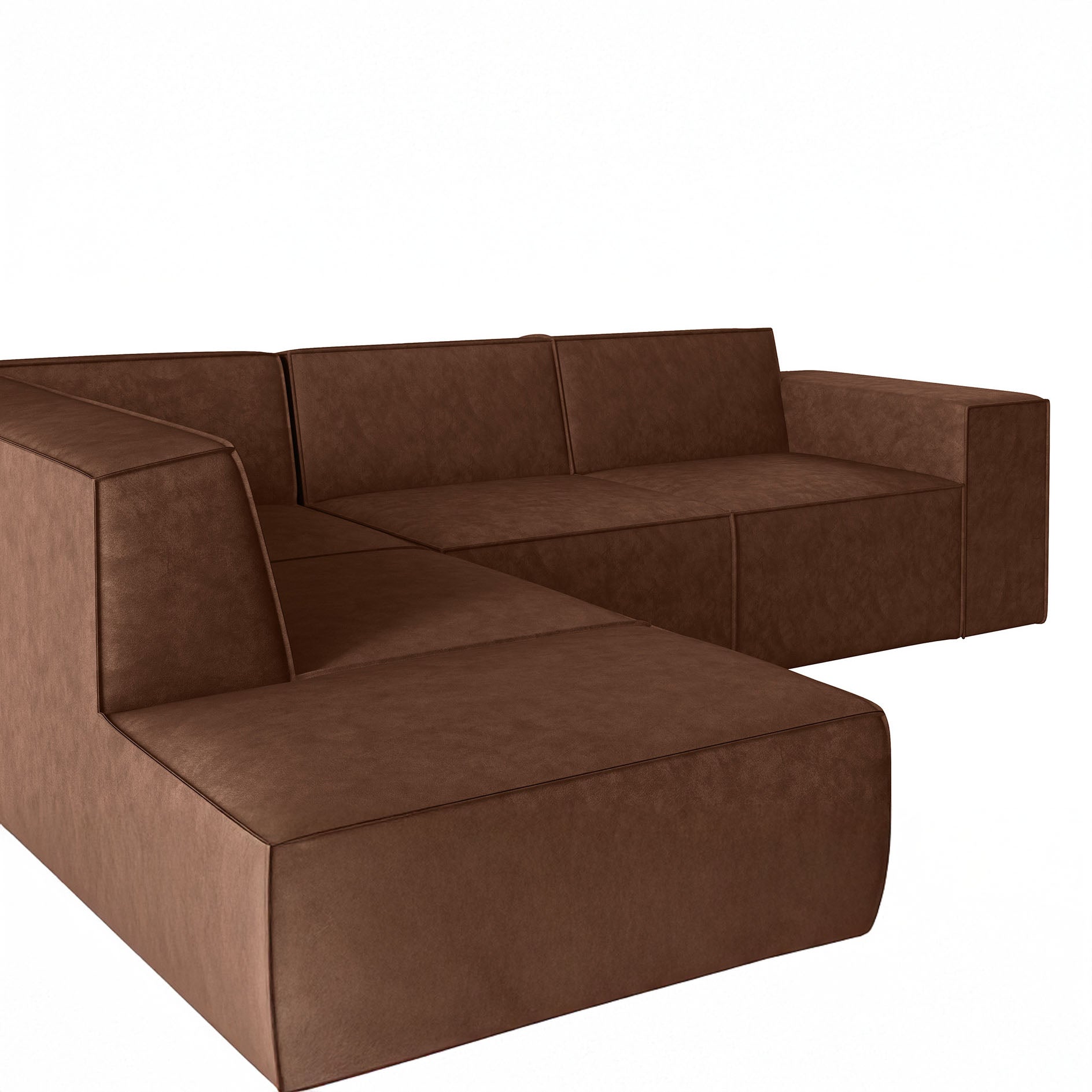 Monet - Hoekbank 4-zits met chaise longue - Kunstleer cognac - Links